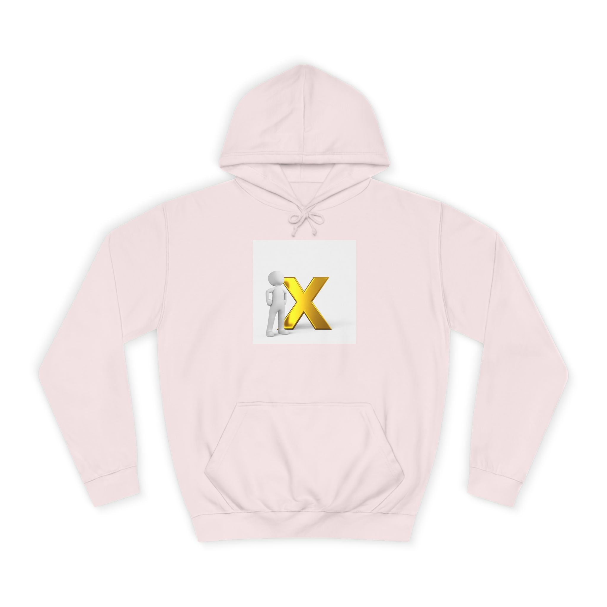 3D Figure Leaning on Gold X Hoodie | Letter X Initial Pullover