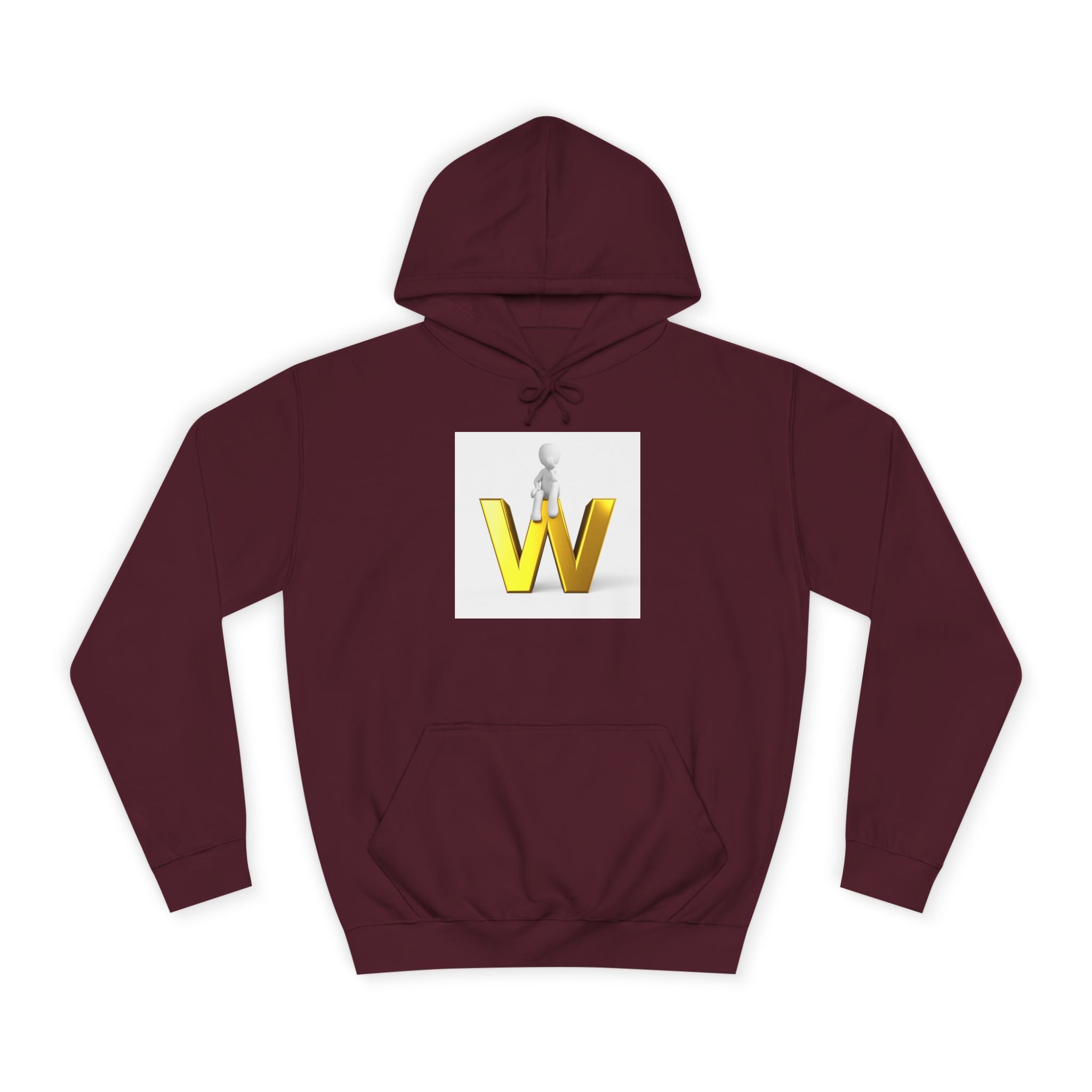 Sweat à capuche lettre W dorée 3D avec figurine assise | Sweat-shirt initiale W