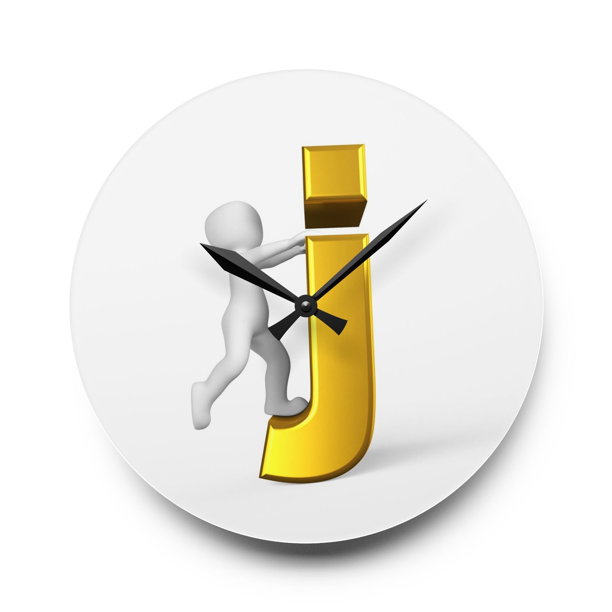 3D Figure Hugging Gold Letter J Acrylic Wall Clock | Personalized Initial Décor