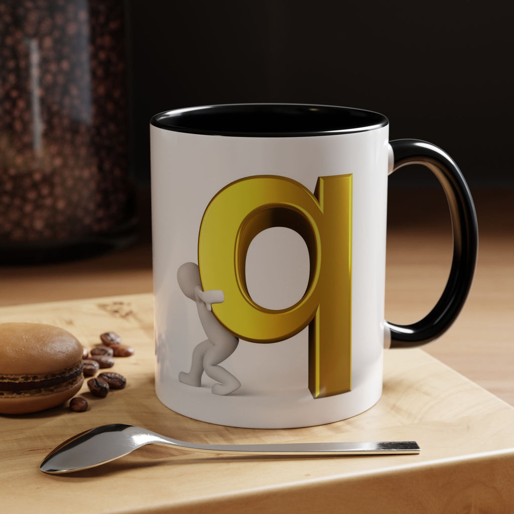 Gold Letter Q Push Character Mug | Accent Coffee Mug 11oz 15oz