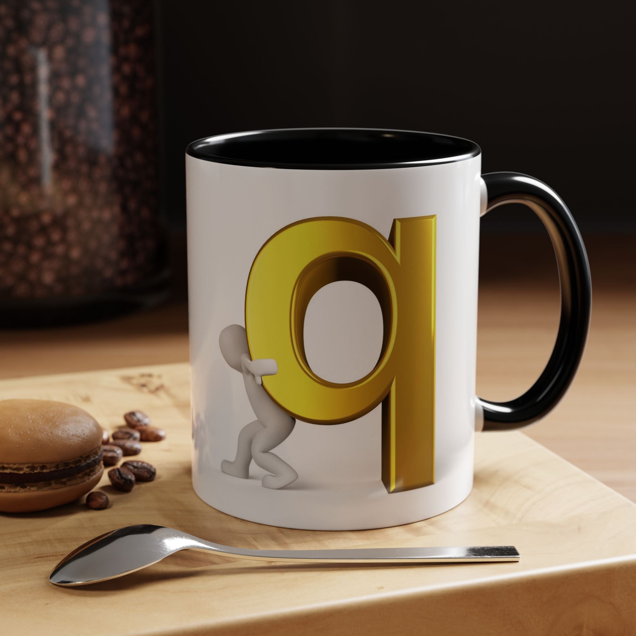 Gold Letter Q Push Character Mug | Accent Coffee Mug 11oz 15oz