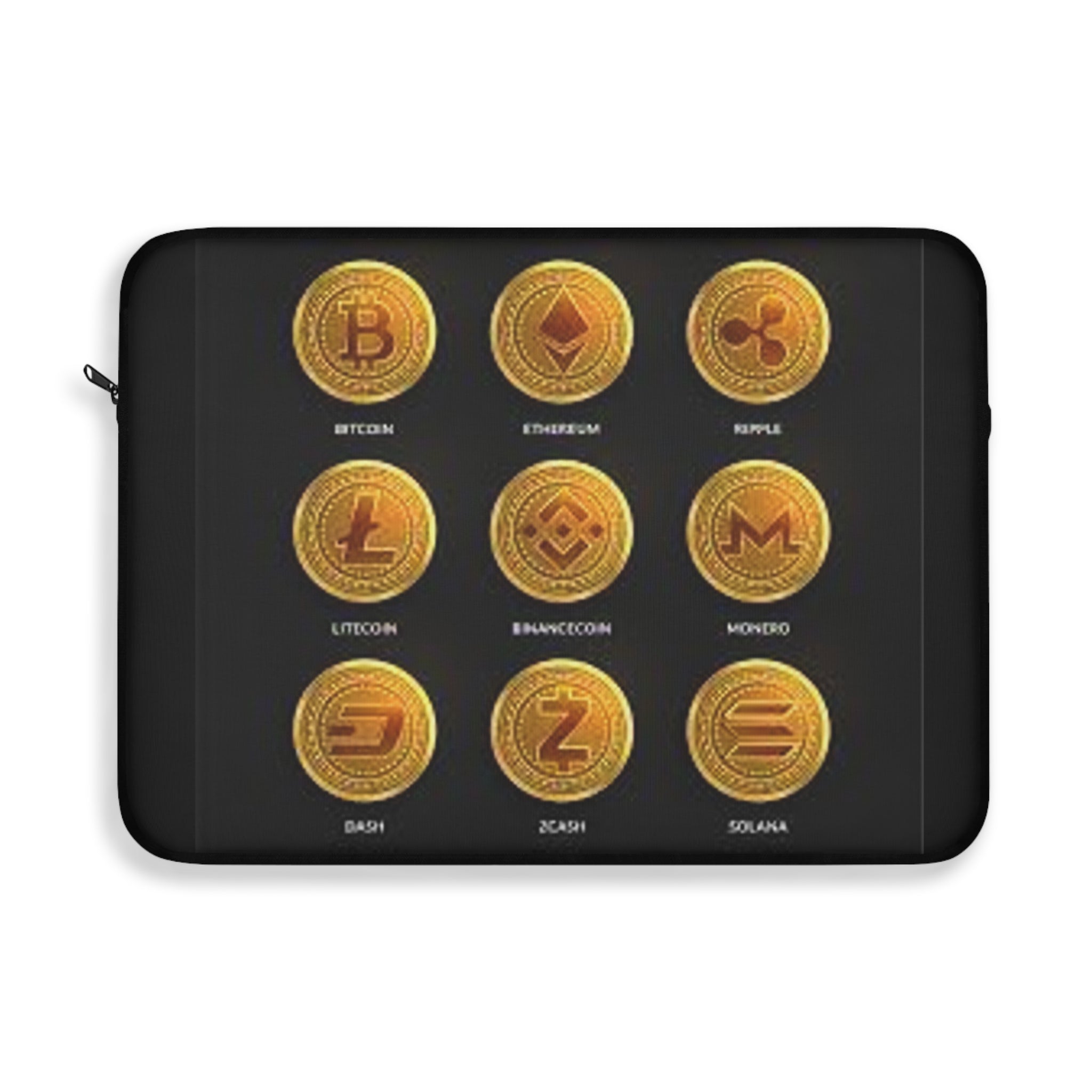 Housse d'ordinateur portable avec icônes de crypto-monnaies | Bitcoin Ethereum Ripple Litecoin Monero