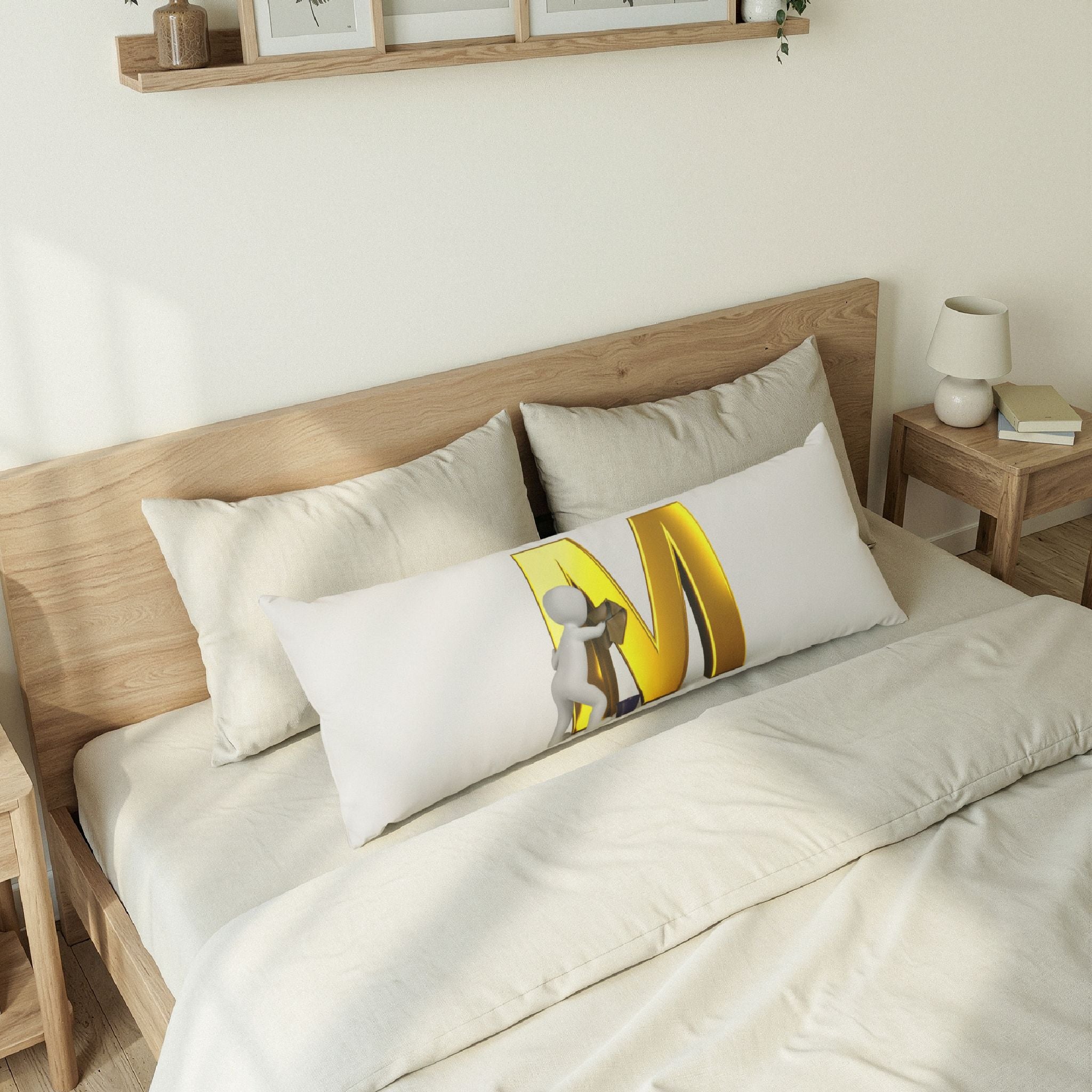 Gold Letter M with Figure body pillow | Monogram M Body Pillow