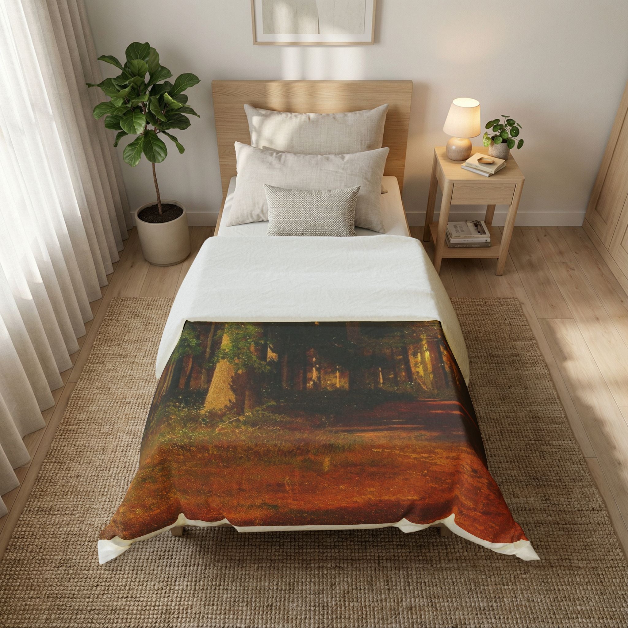 Forest Landscape Cotton Duvet Cover | Woodland Trees Illustration