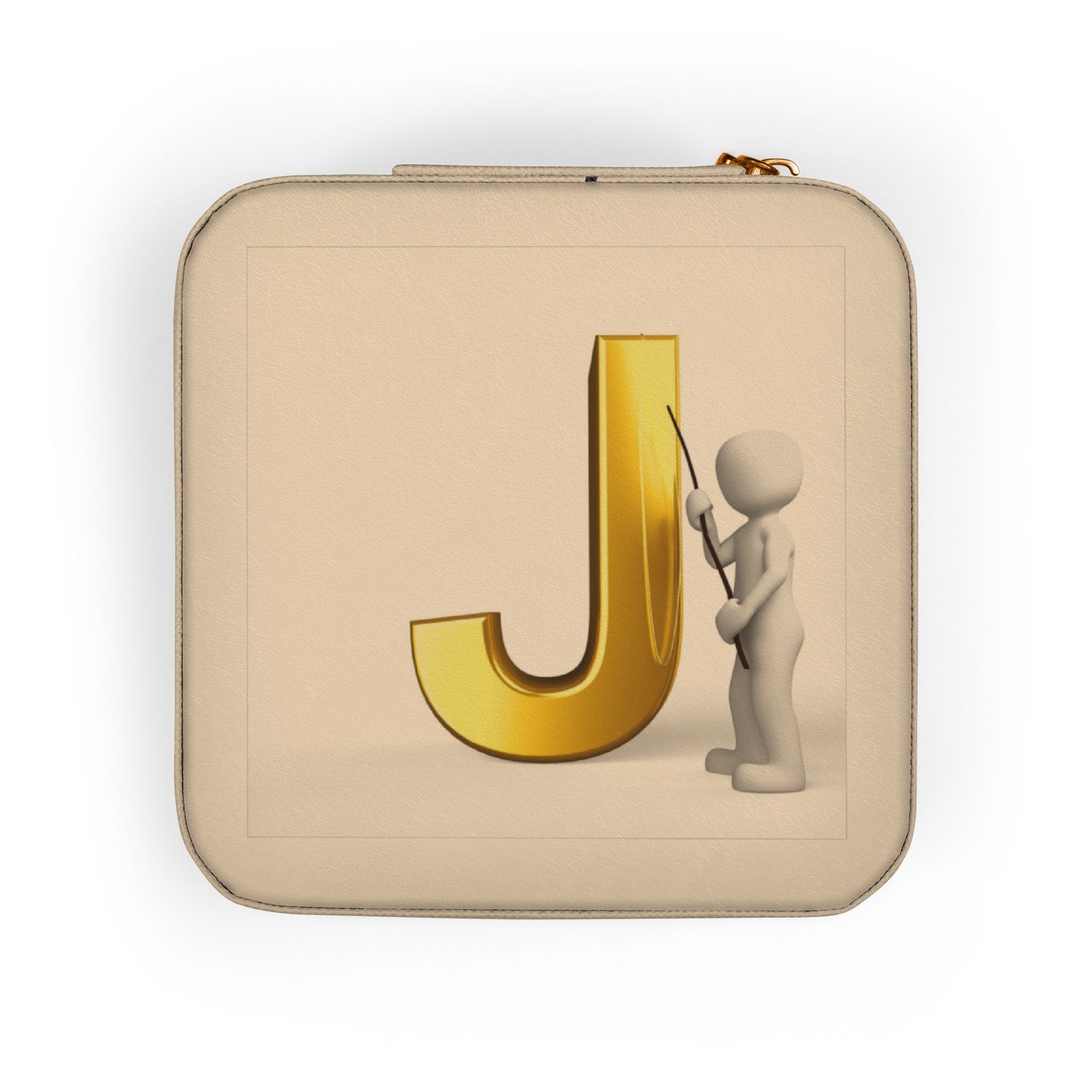 Gold Letter J Monogram Jewelry Travel Case | Compact Square Travel Jewelry Box
