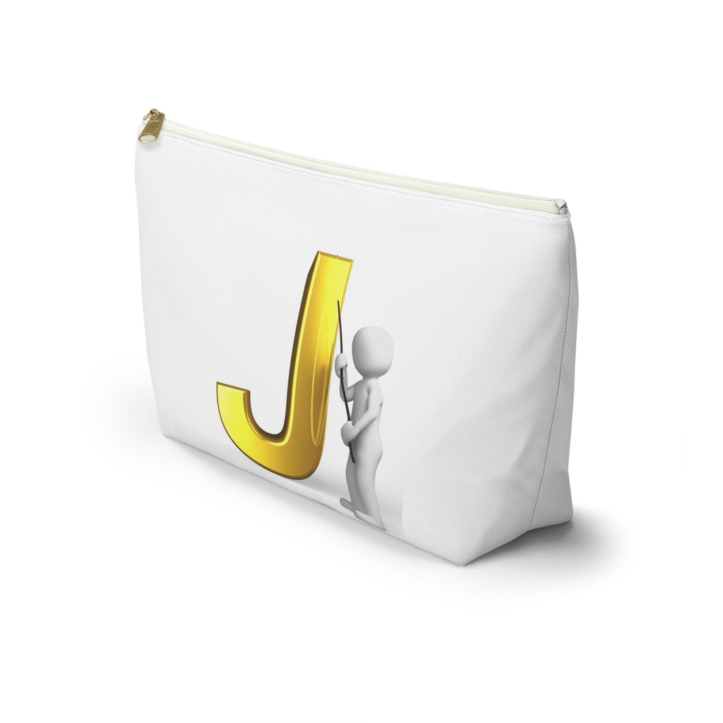 Gold Letter J with Pointing Character Accessory Pouch | Monogram Makeup Bag