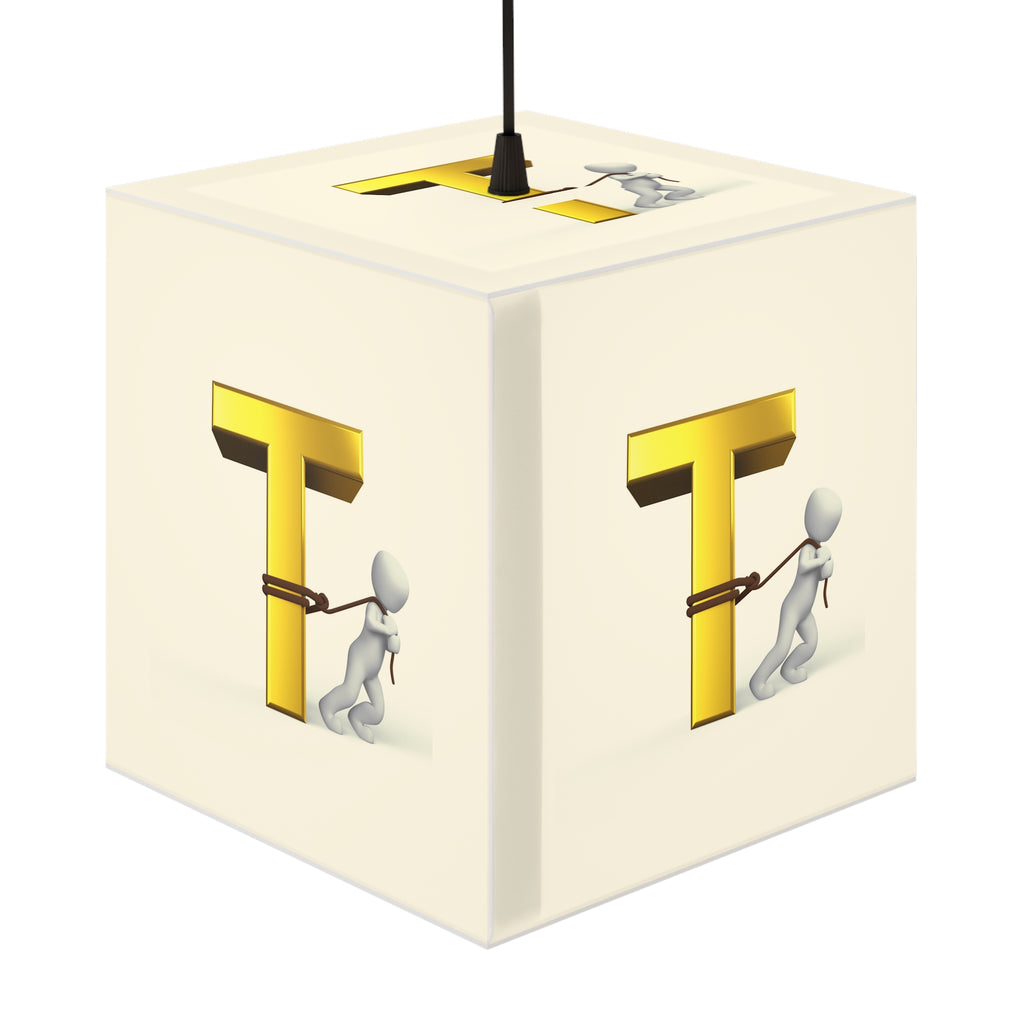 3D Gold Letter T with Figure Light Cube Lamp | Personalized Initial Decor