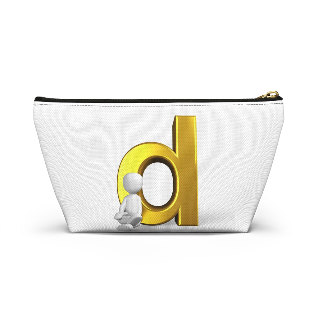 Gold Letter D with Sitting Figure Accessory Pouch | T-Bottom Zipper Pouch