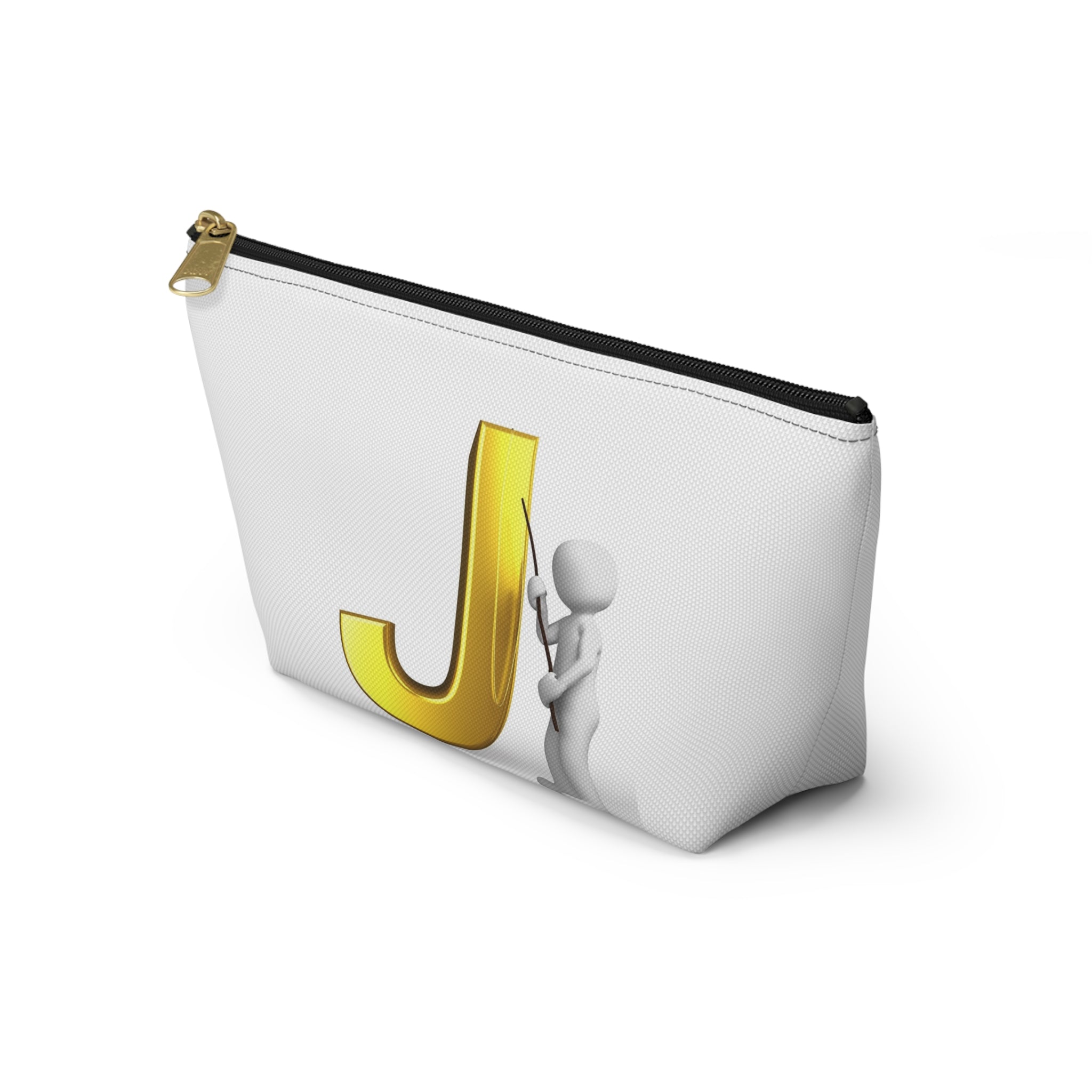 Gold Letter J with Pointing Character Accessory Pouch | Monogram Makeup Bag