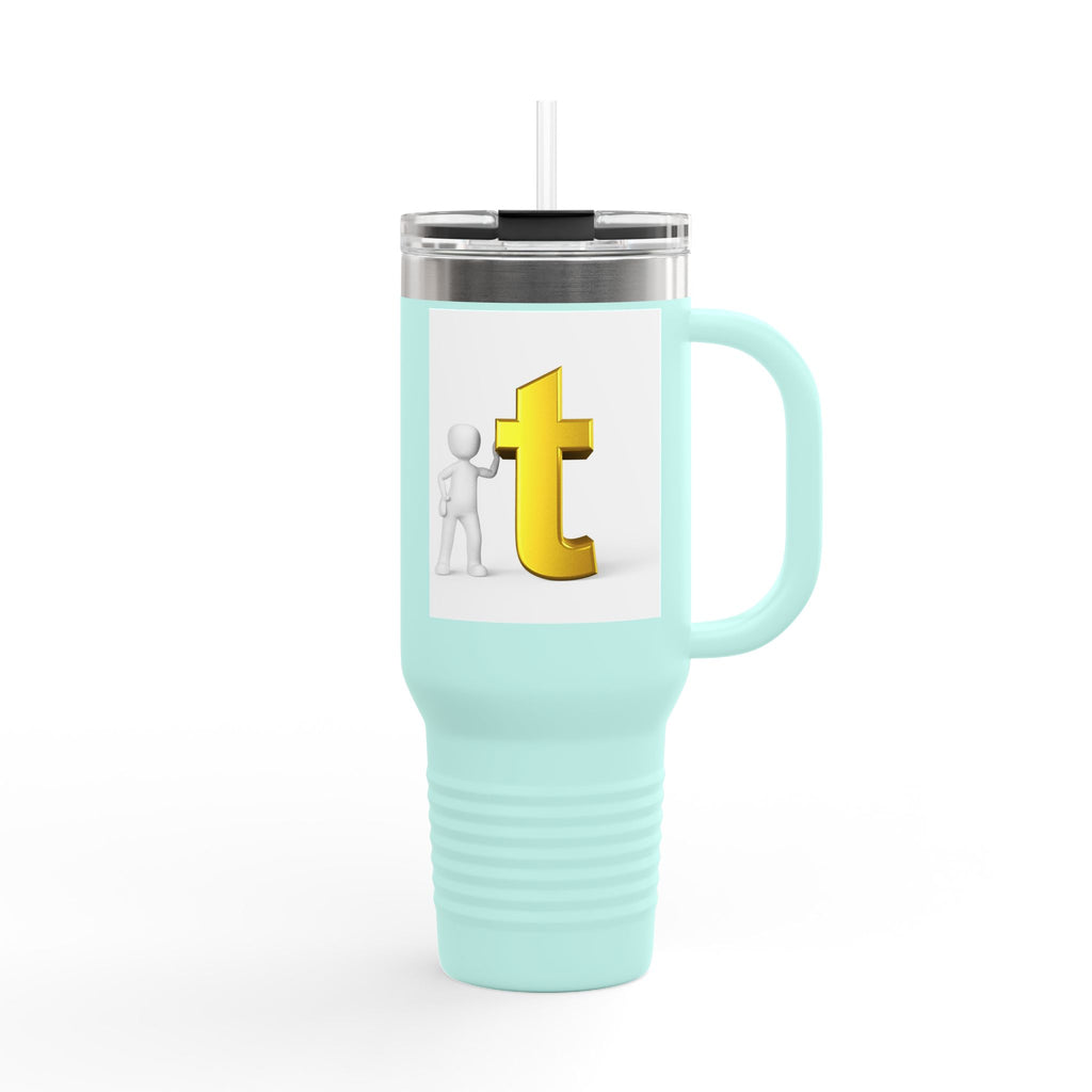 3D Stick Figure with Gold Letter T Insulated Travel Mug 40oz | Tall Tumbler