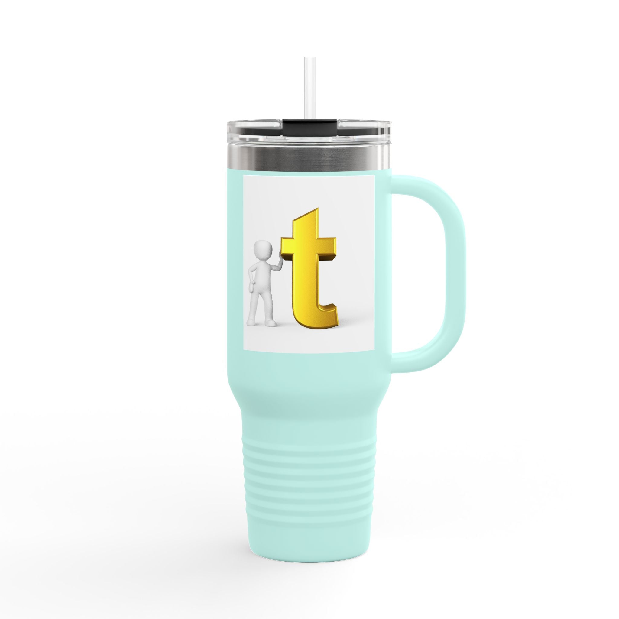 3D Stick Figure with Gold Letter T Insulated Travel Mug 40oz | Tall Tumbler