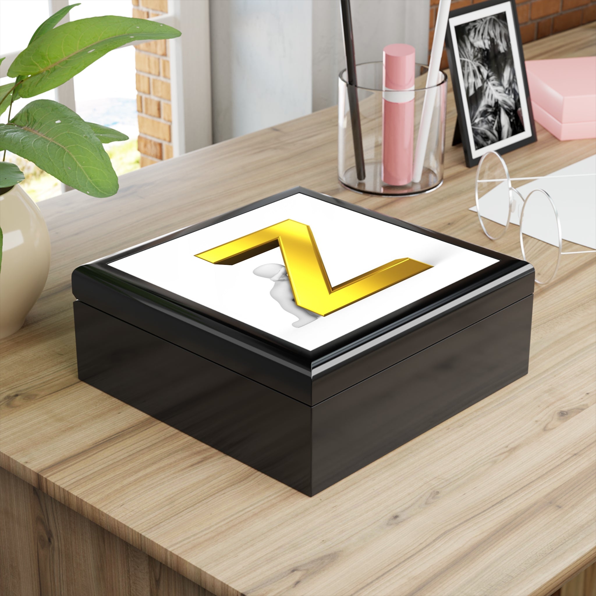 Gold Letter Z Monogram Jewelry Box | Personalized Initial Keepsake