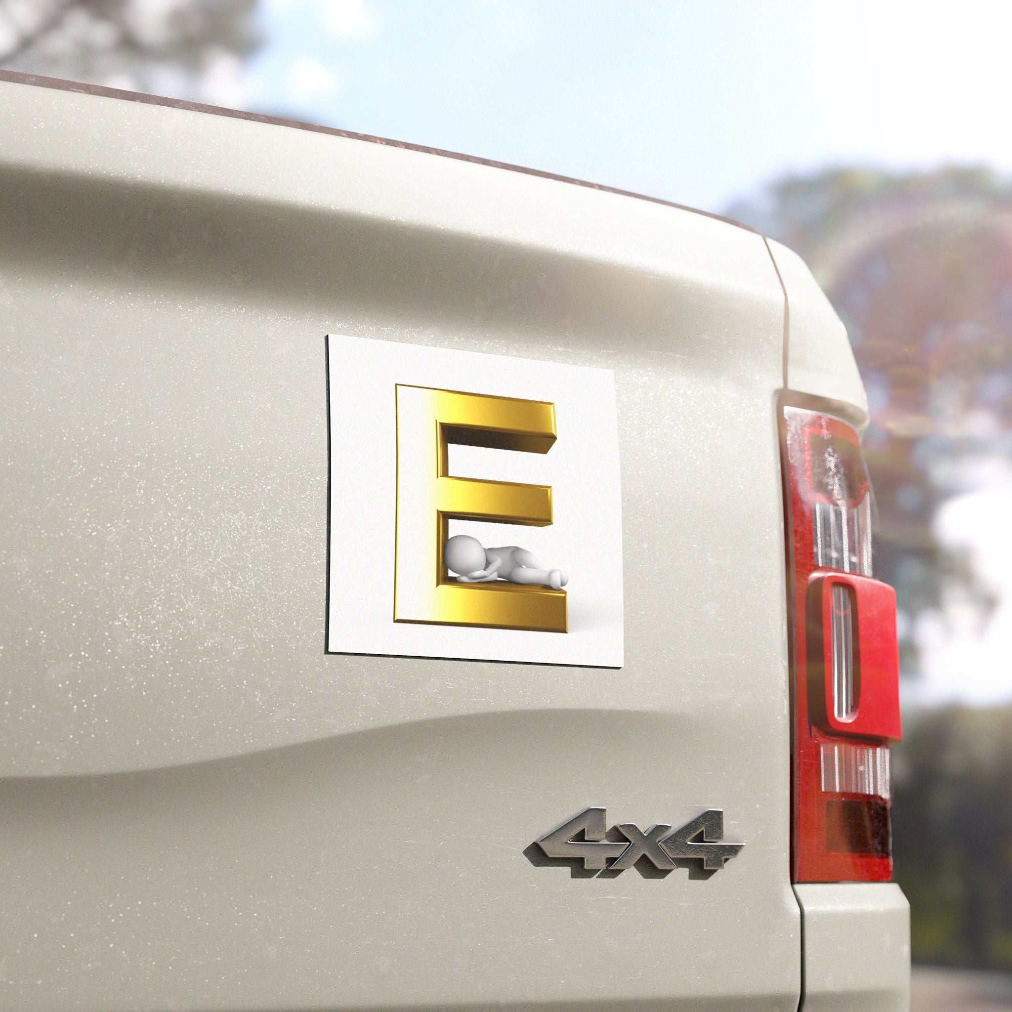 Gold Letter E with Sleeping Figurine Car Magnet