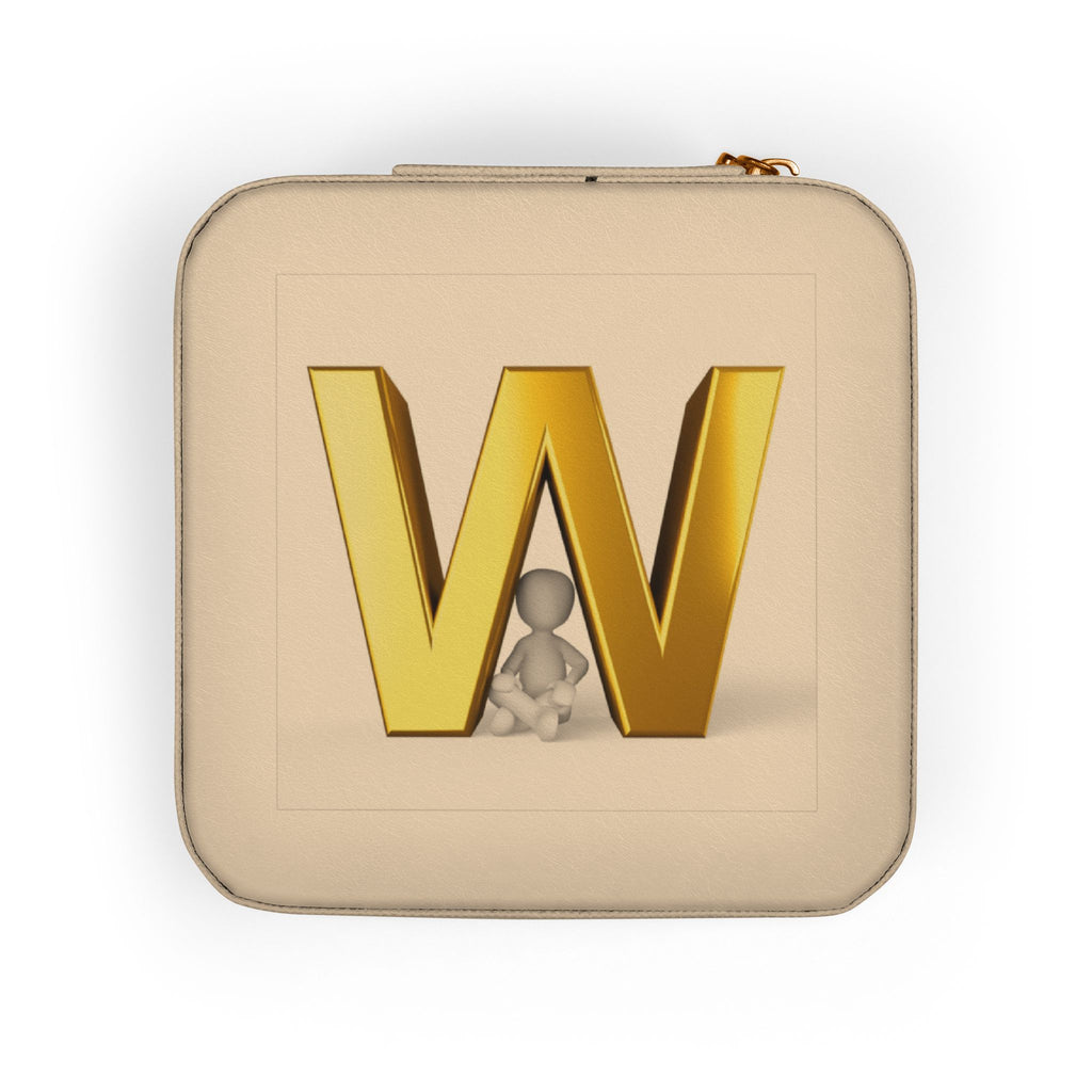 Gold Letter W Jewelry Travel Case | Compact Pink Ring Earring Organizer