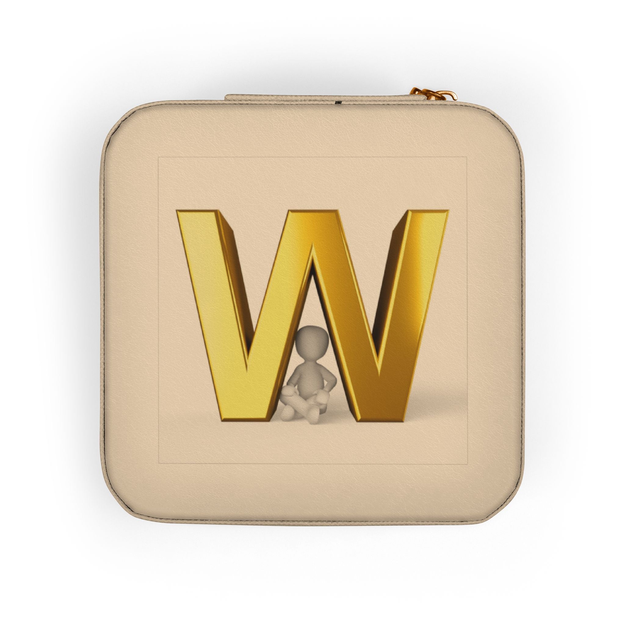 Gold Letter W Jewelry Travel Case | Compact Pink Ring Earring Organizer