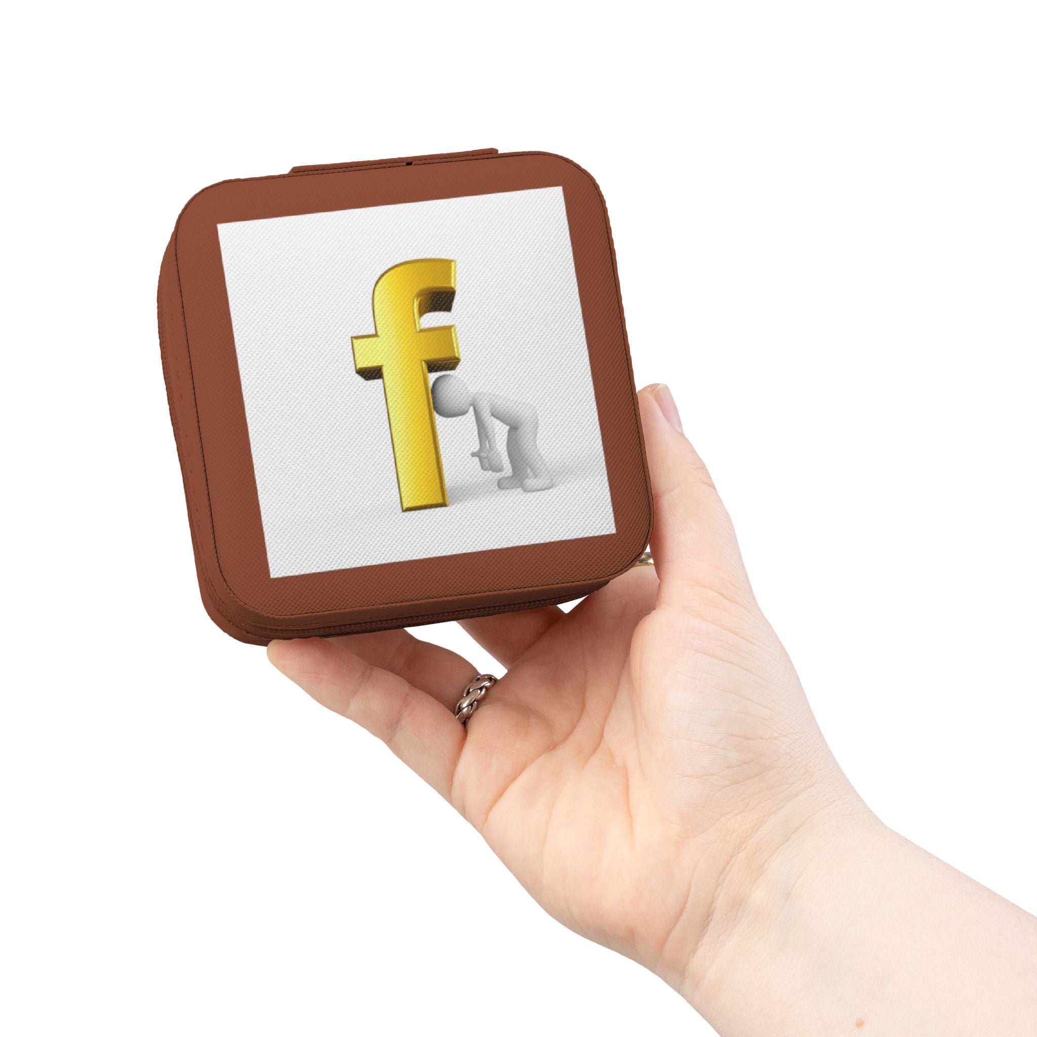 Étui de voyage carré compact pour bijoux monogramme lettre F or | Organisateur de bagues