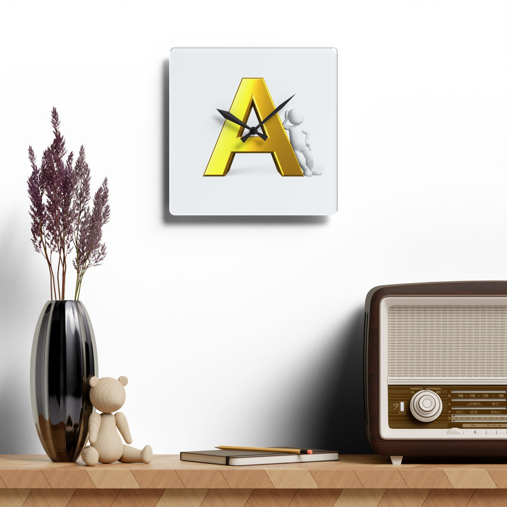 Gold Letter A monogram Acrylic Wall Clock | Initial A decor