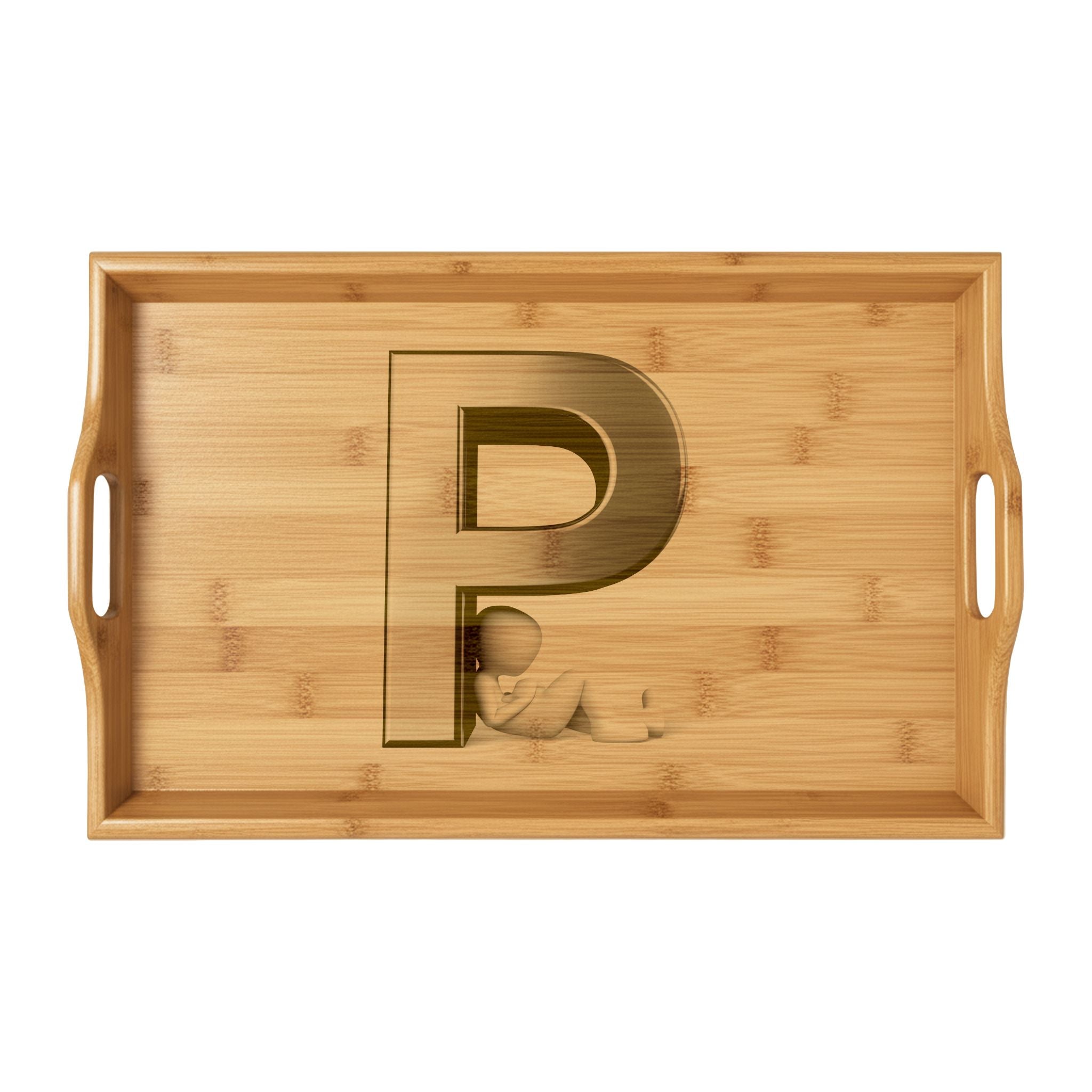 Engraved Monogram P Bamboo Serving Tray | Bamboo Serving Tray