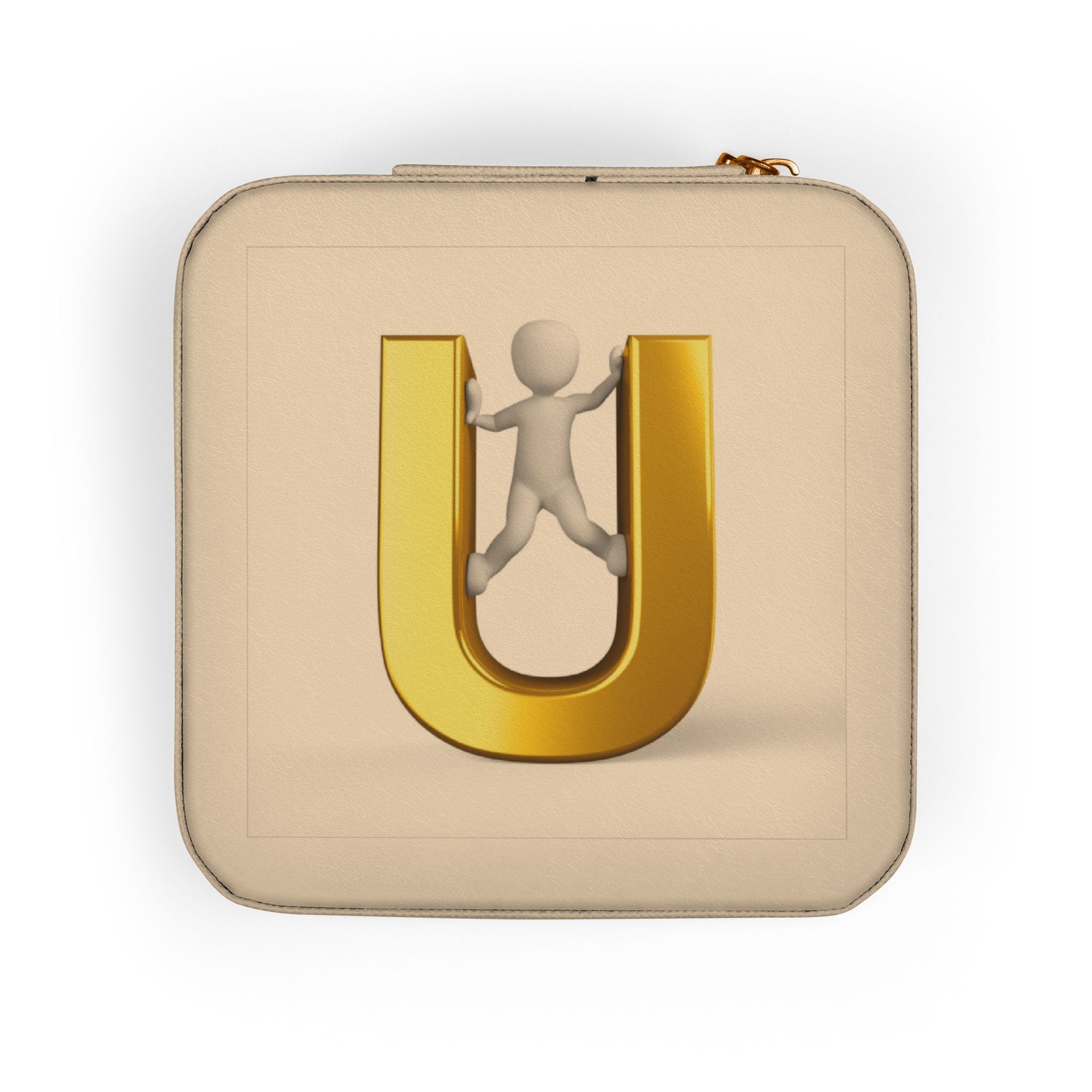 Gold U Initial Monogram Jewelry Case | Travel Jewelry Organizer