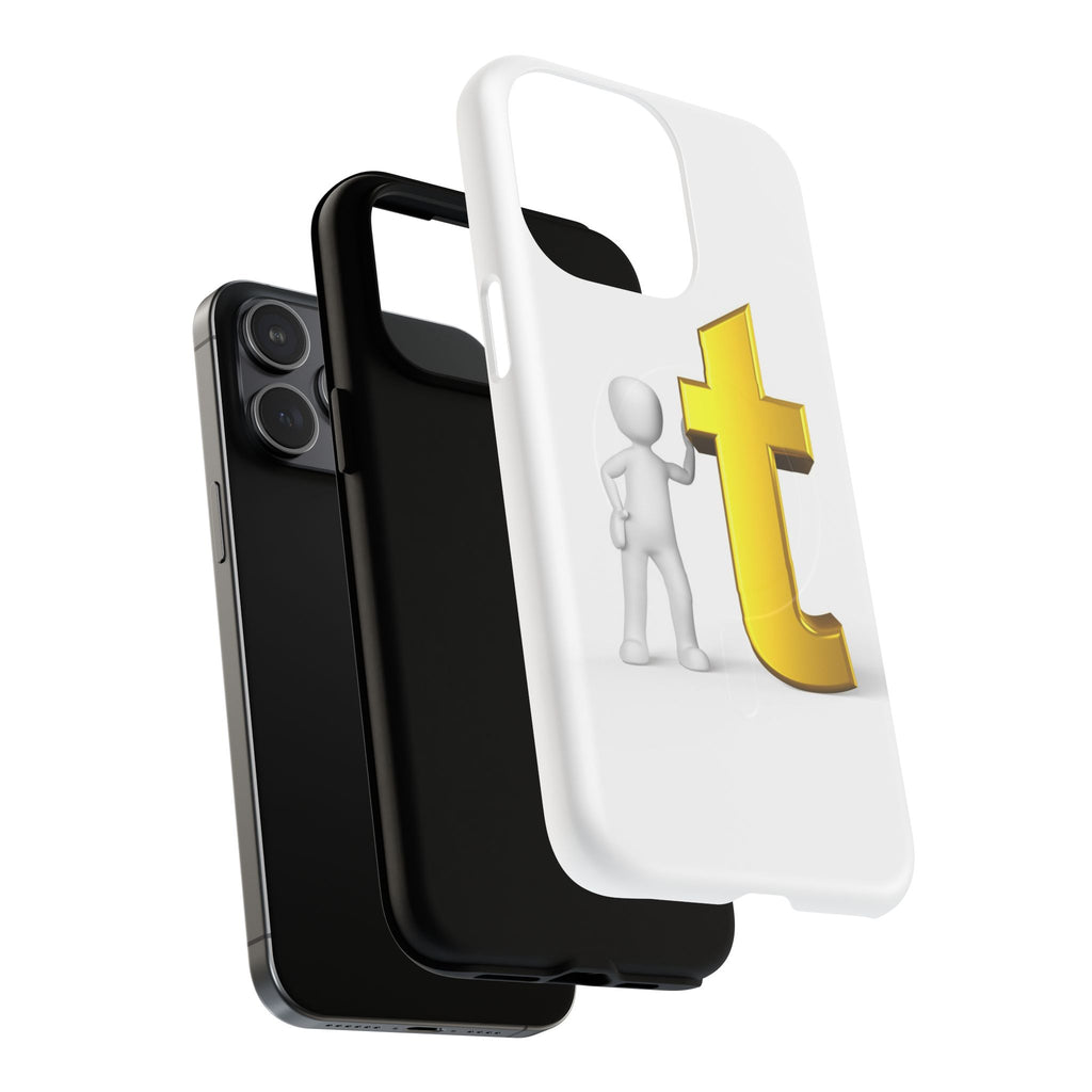 3D Person Leaning on Gold Letter T phone case | Tough Magnetic Case
