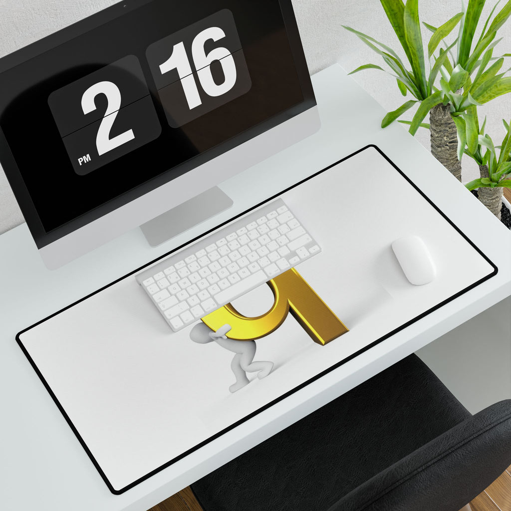 3D Figure Pushing Gold Letter Q Desk Mat | Large Mouse Pad
