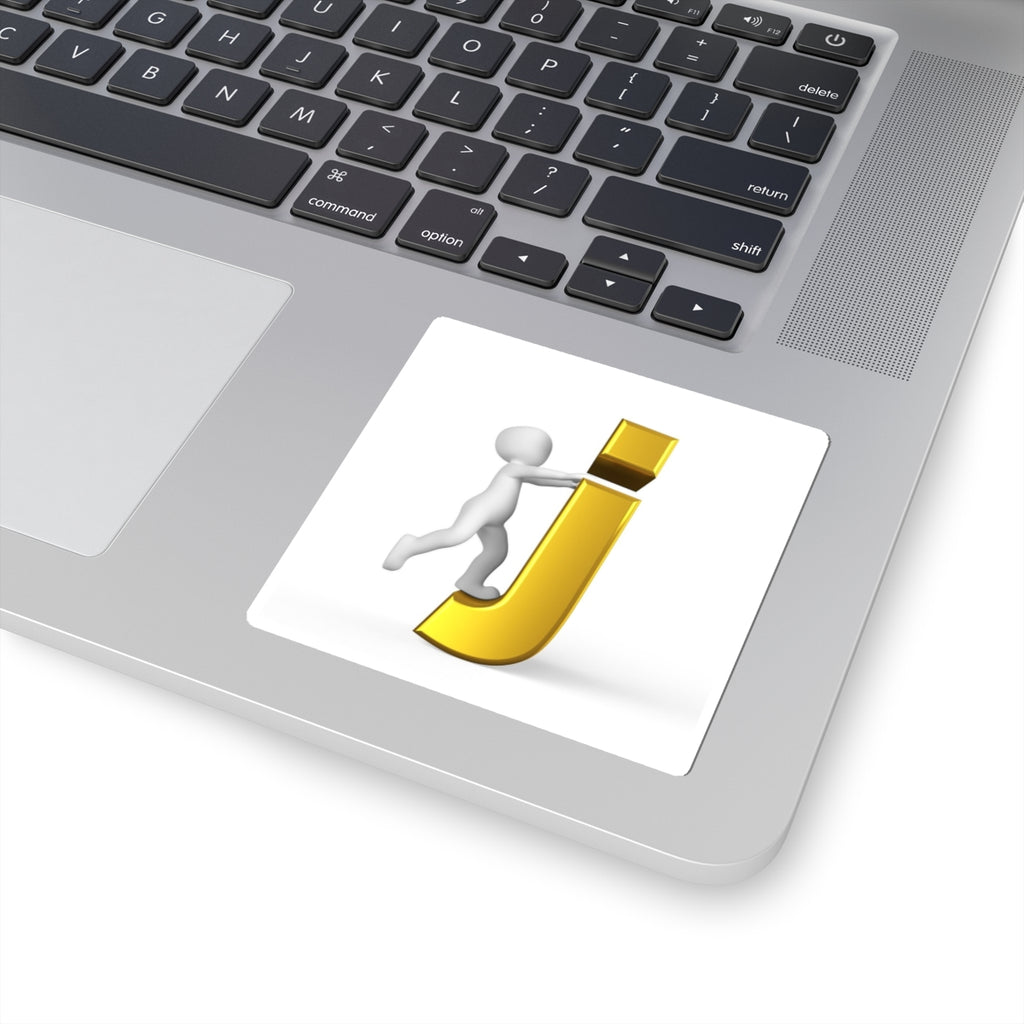 3D Gold Letter J with Pushing Figure Kiss-Cut Sticker