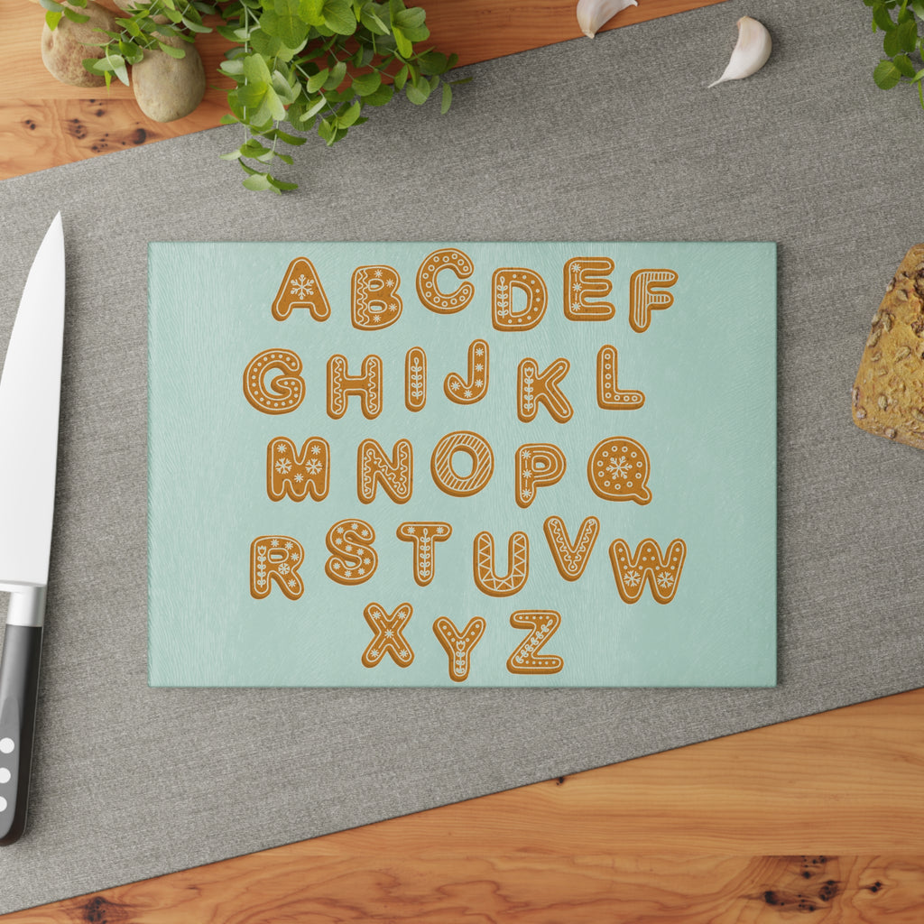 Gingerbread Alphabet Glass Cutting Board | Cookie Letter Kitchen Decor