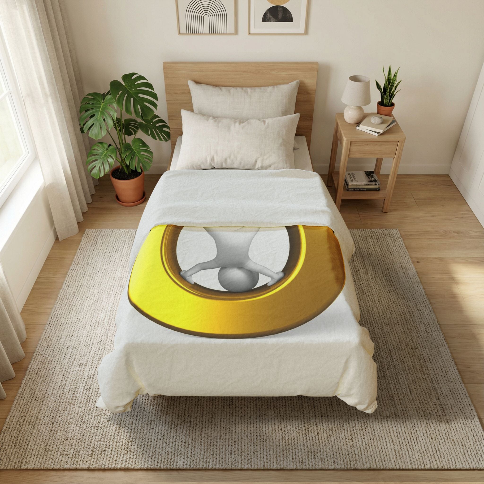3D Gold Letter O with Figure Cotton Duvet Cover | Minimal Modern Bedding
