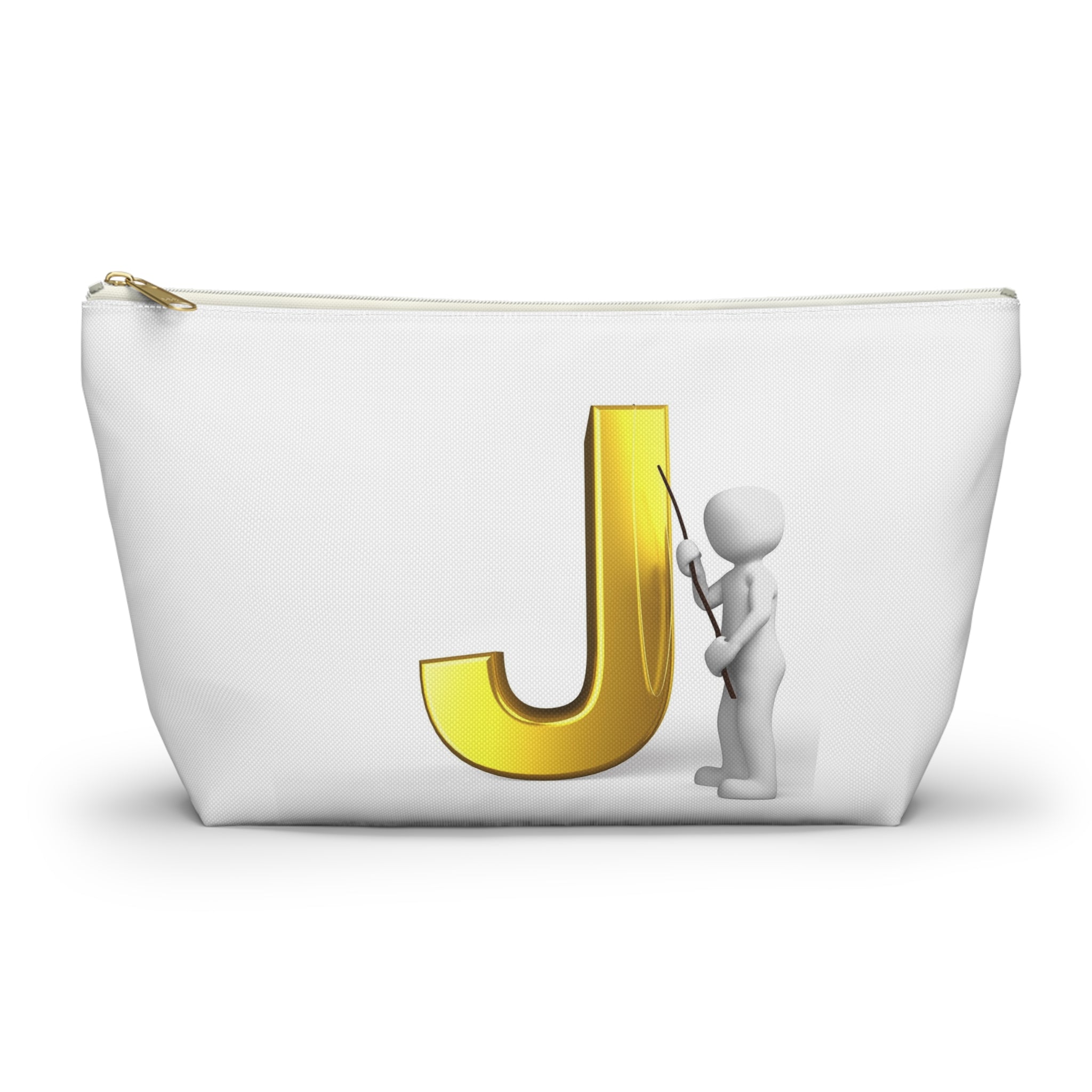 Gold Letter J with Pointing Character Accessory Pouch | Monogram Makeup Bag