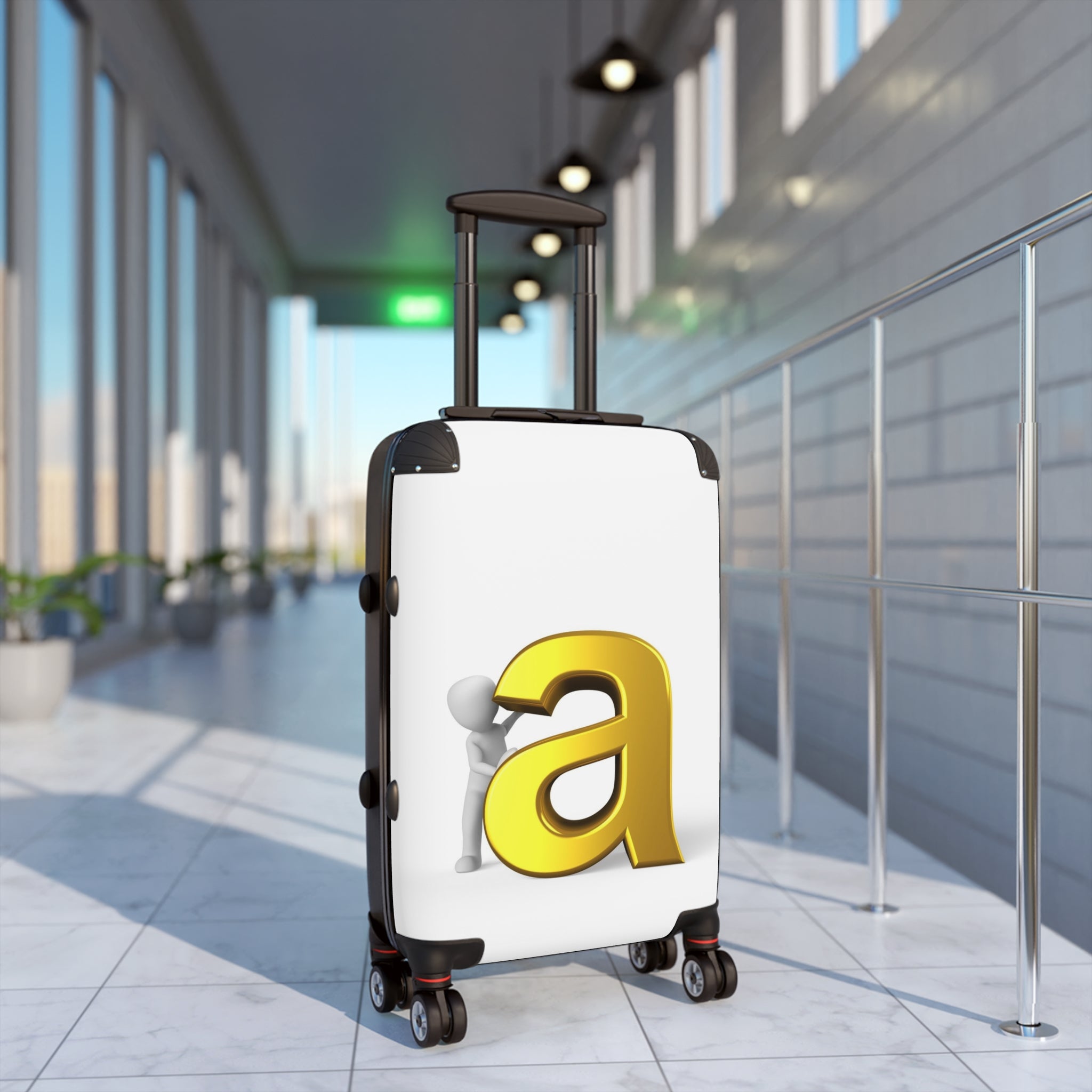 3D Gold Letter A with Figure Suitcase | Monogram Luggage