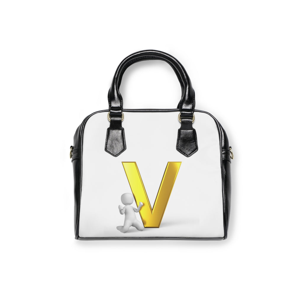 Gold Letter V with Mini Figure Shoulder Handbag | Monogram Initial Purse