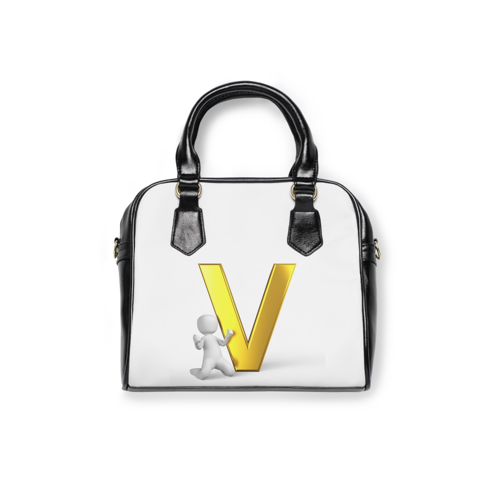 Gold Letter V with Mini Figure Shoulder Handbag | Monogram Initial Purse