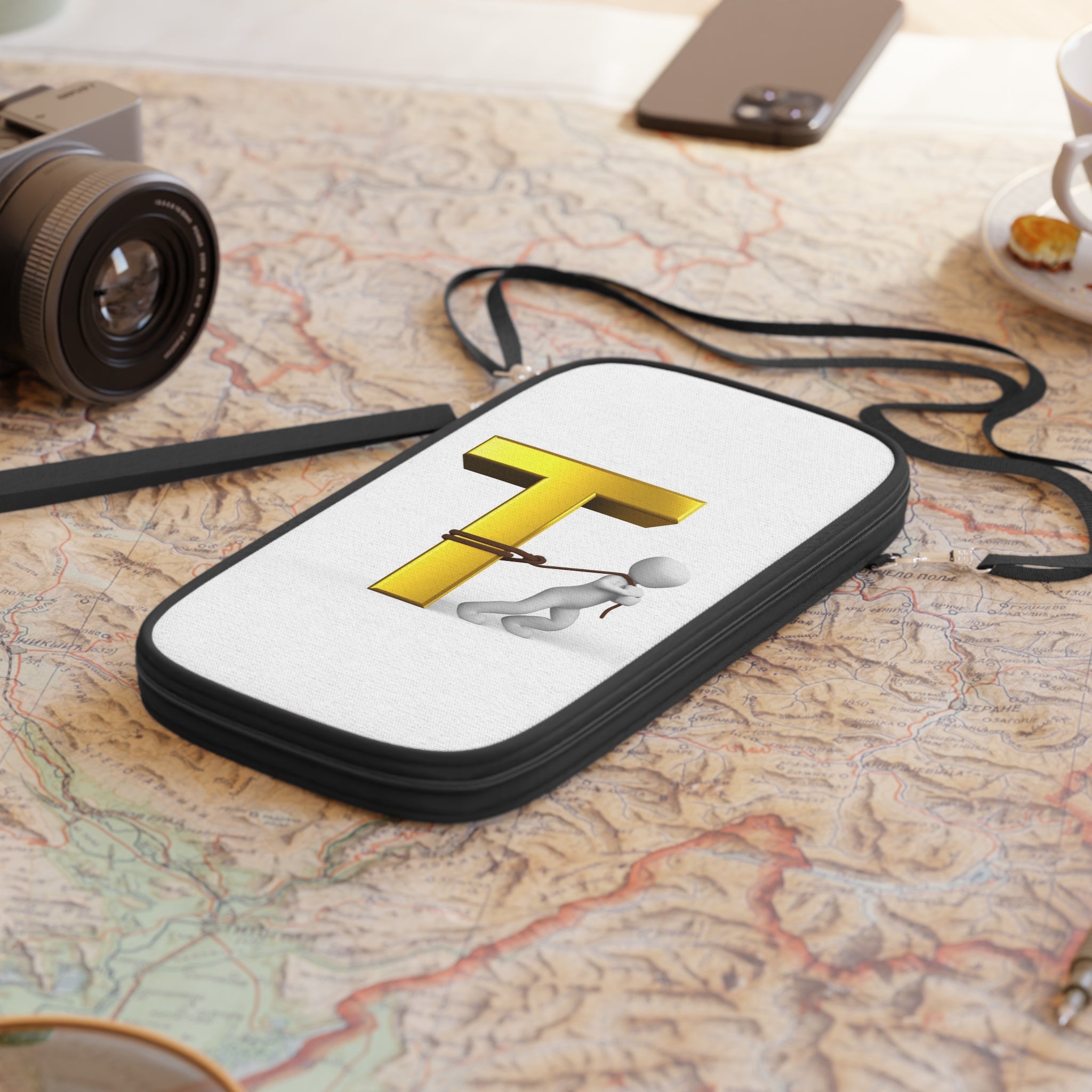 Stick Figure Struggling with Gold T, Passport Wallet | Travel Document Holder