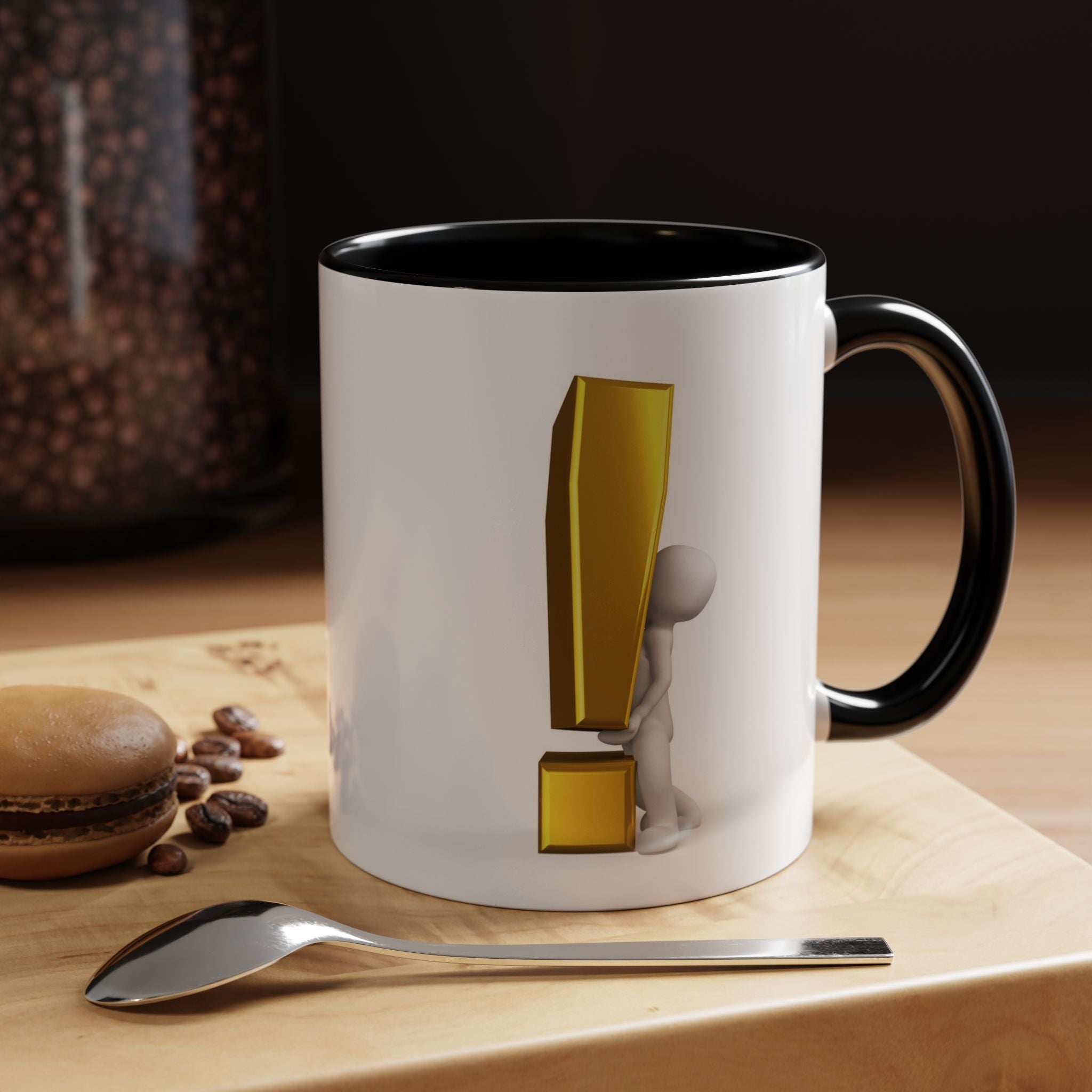 Mug Bonhomme Allumette Tenant un Point d'Exclamation Doré | Mug à Café Original 325ml 444ml