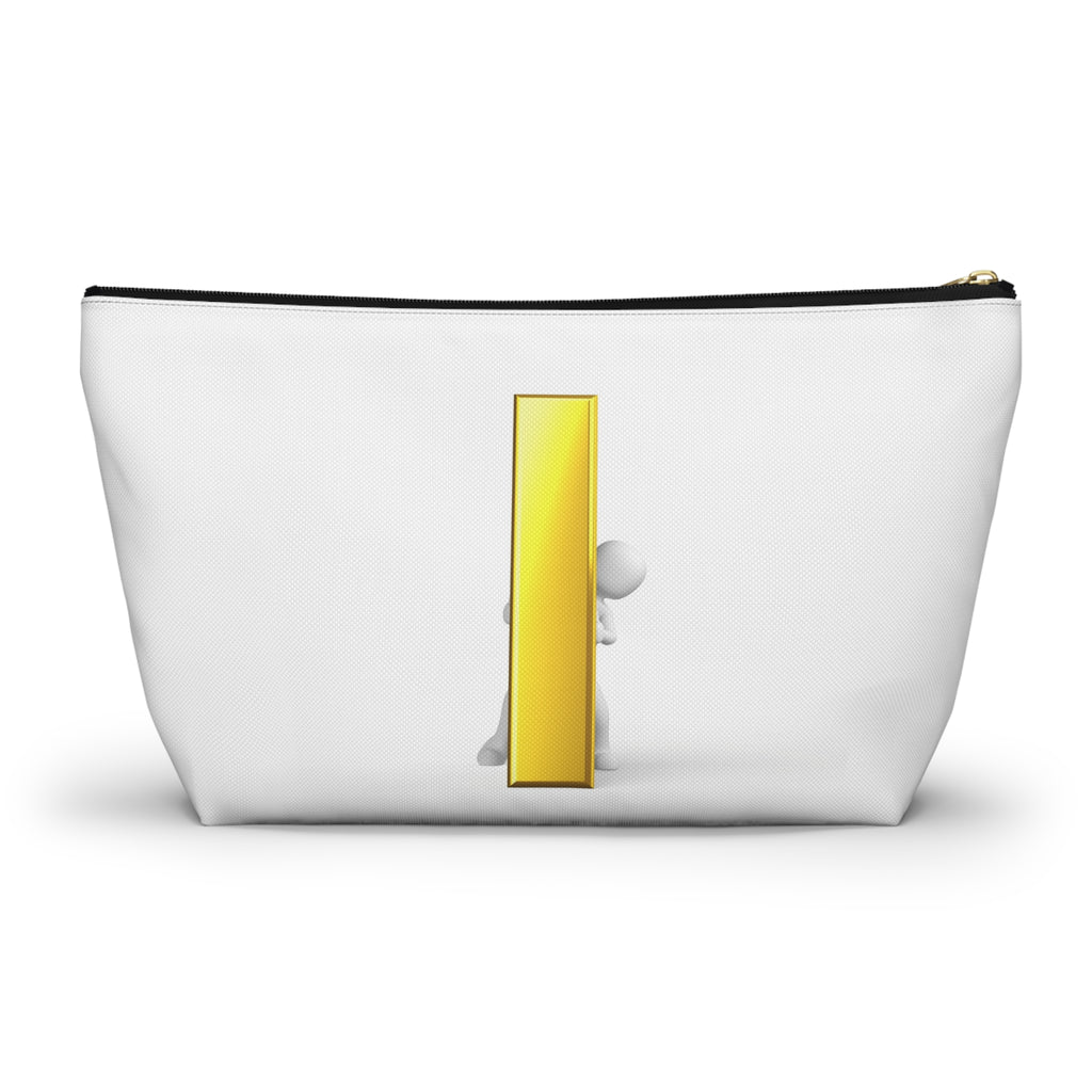 3D Stick Figure Holding Gold Letter i Accessory Pouch | T-Bottom Cosmetic Bag