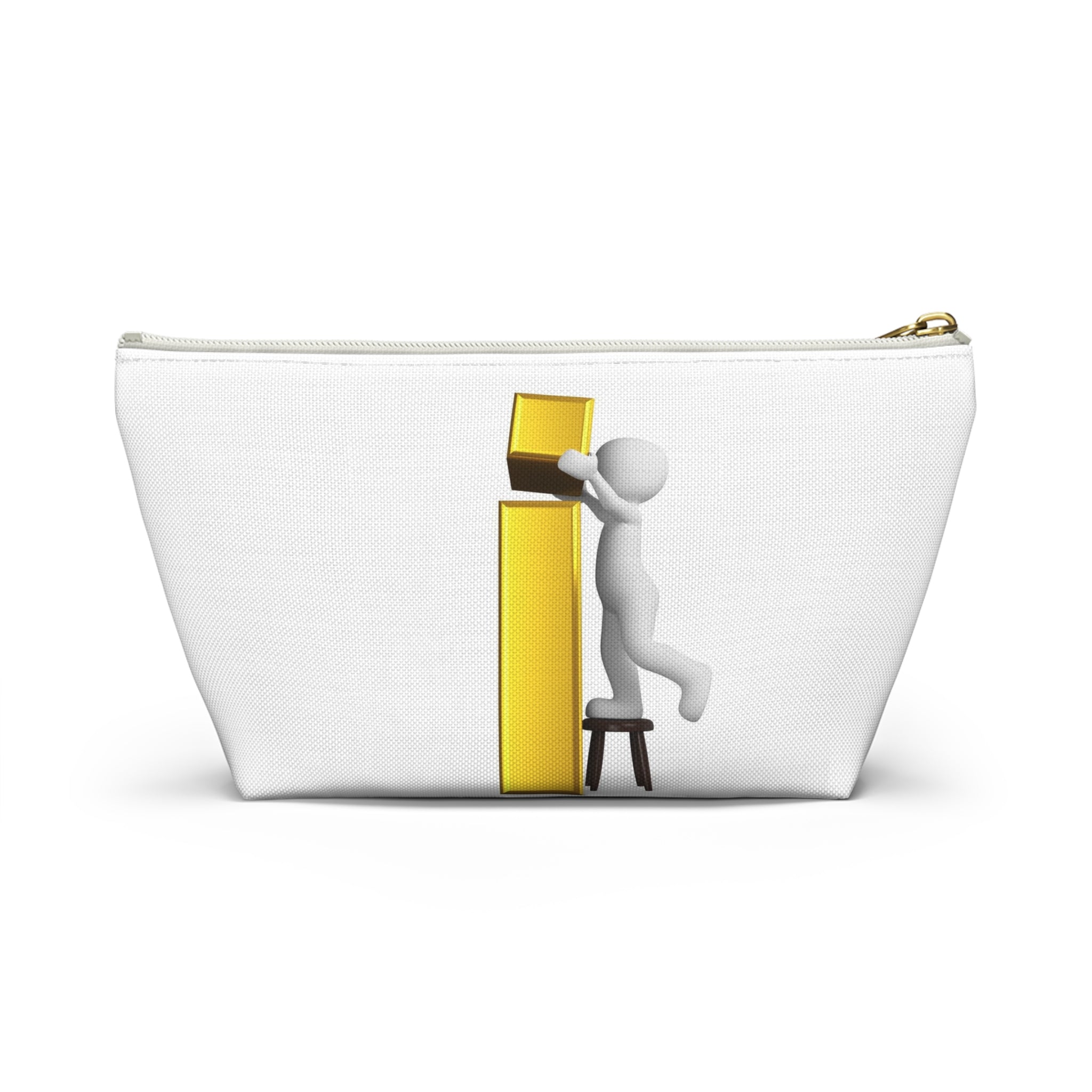 3D Stick Figure Building Gold Letter i Accessory Pouch | T-Bottom Zipper Pouch