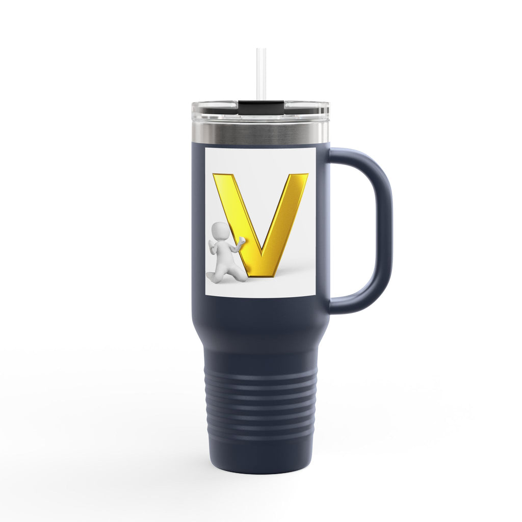 3D Letter V Design Travel Mug | 40oz Insulated Tumbler