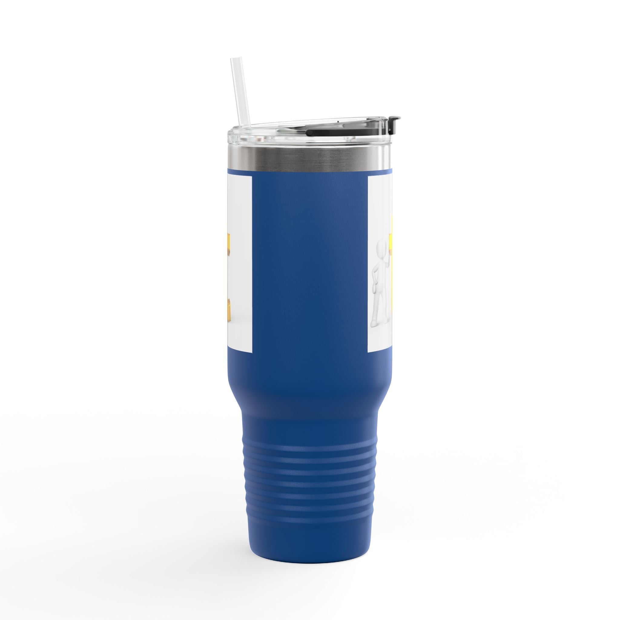 Gobelet de voyage isotherme de 40 oz avec bonhomme allumette en 3D et lettre T dorée | Grand gobelet