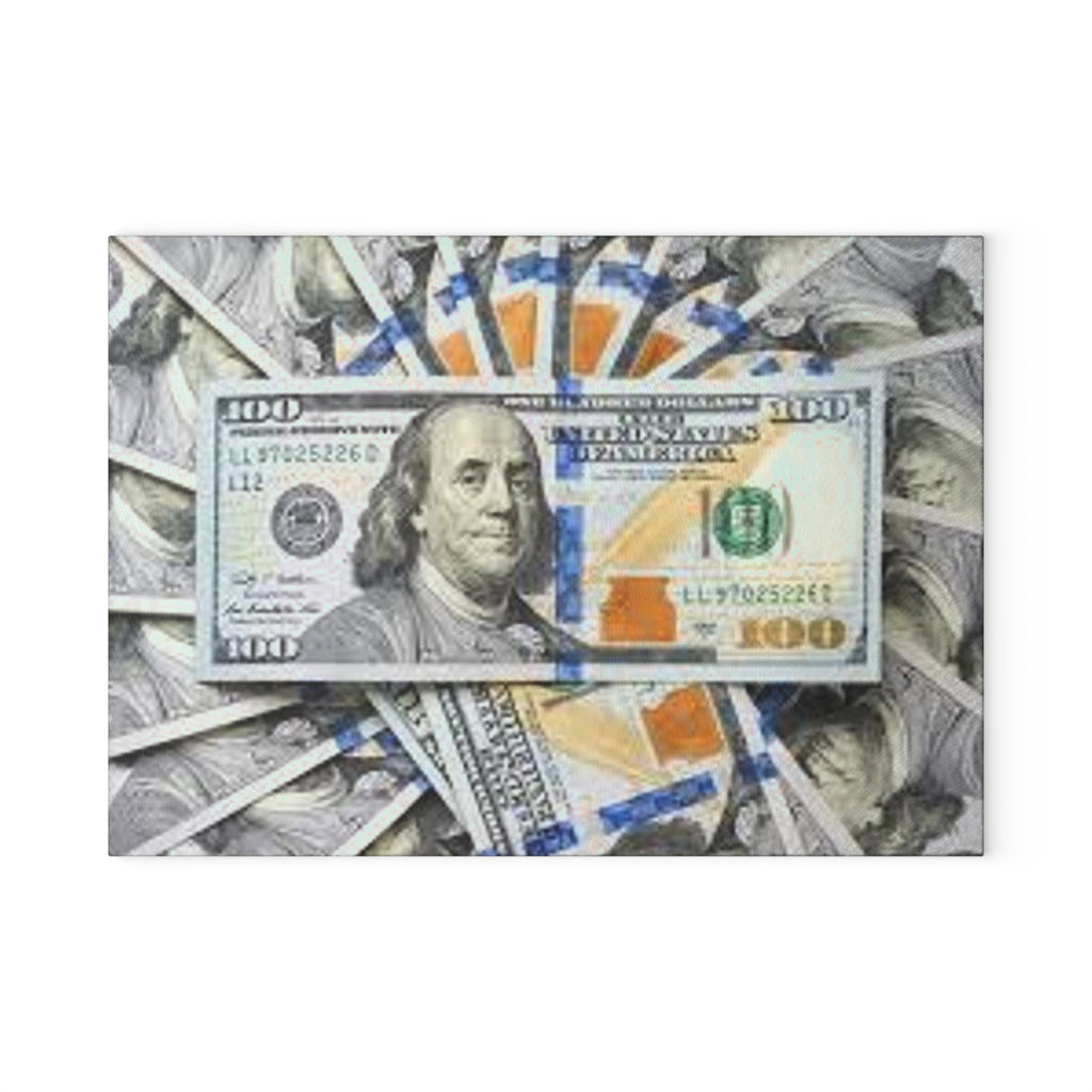 Stack of 100 Bills Glass Cutting Board | Money Pattern Kitchen Decor