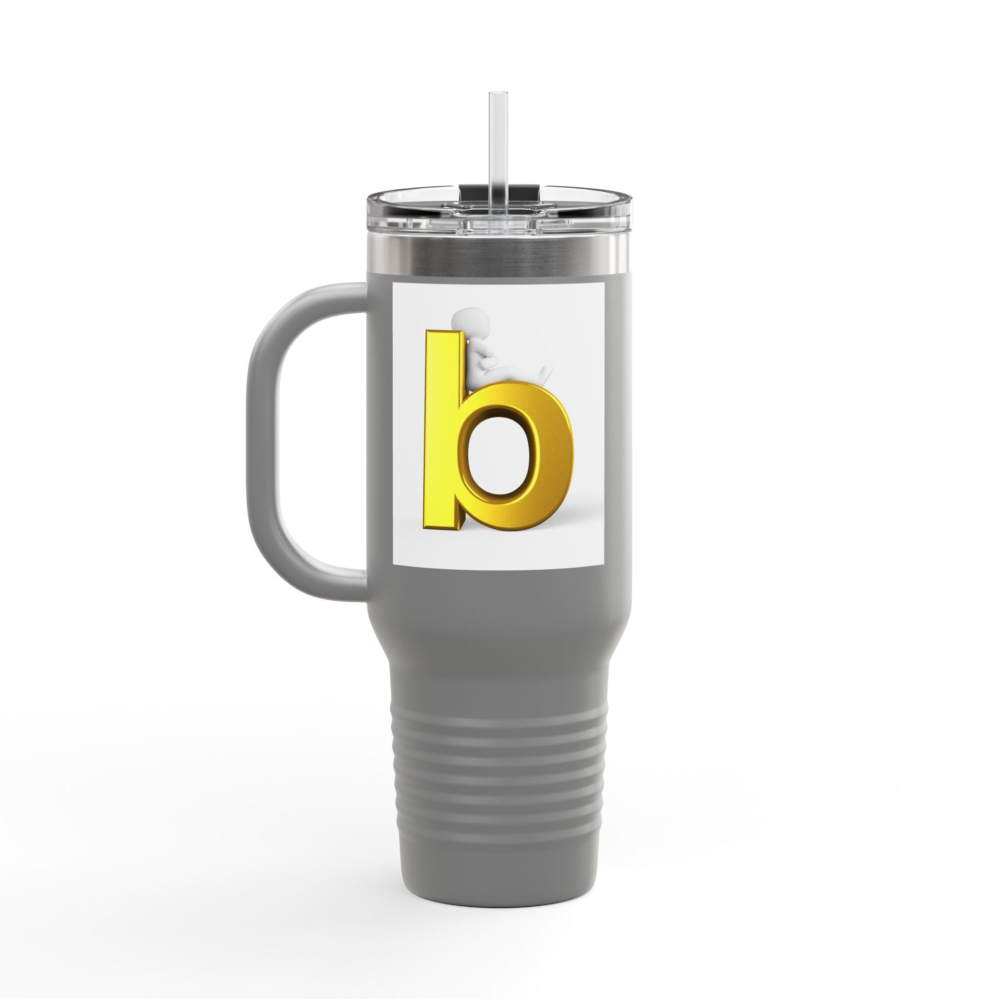 Gold 3D Letter B Travel Mug | 40oz Insulated Tumbler with Handle