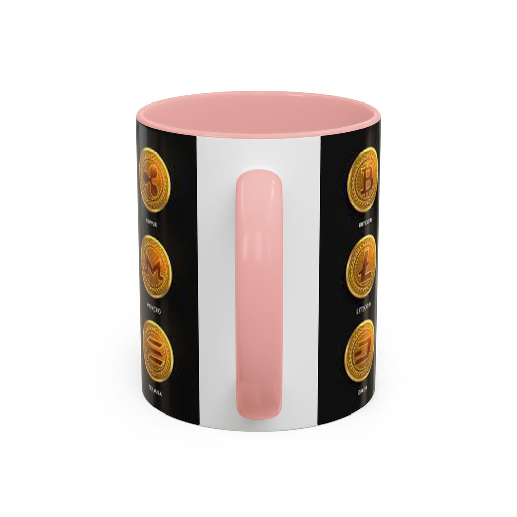 Cryptocurrency Coin Icons Accent Mug | Bitcoin Ethereum Litecoin Doge Coffee Mug