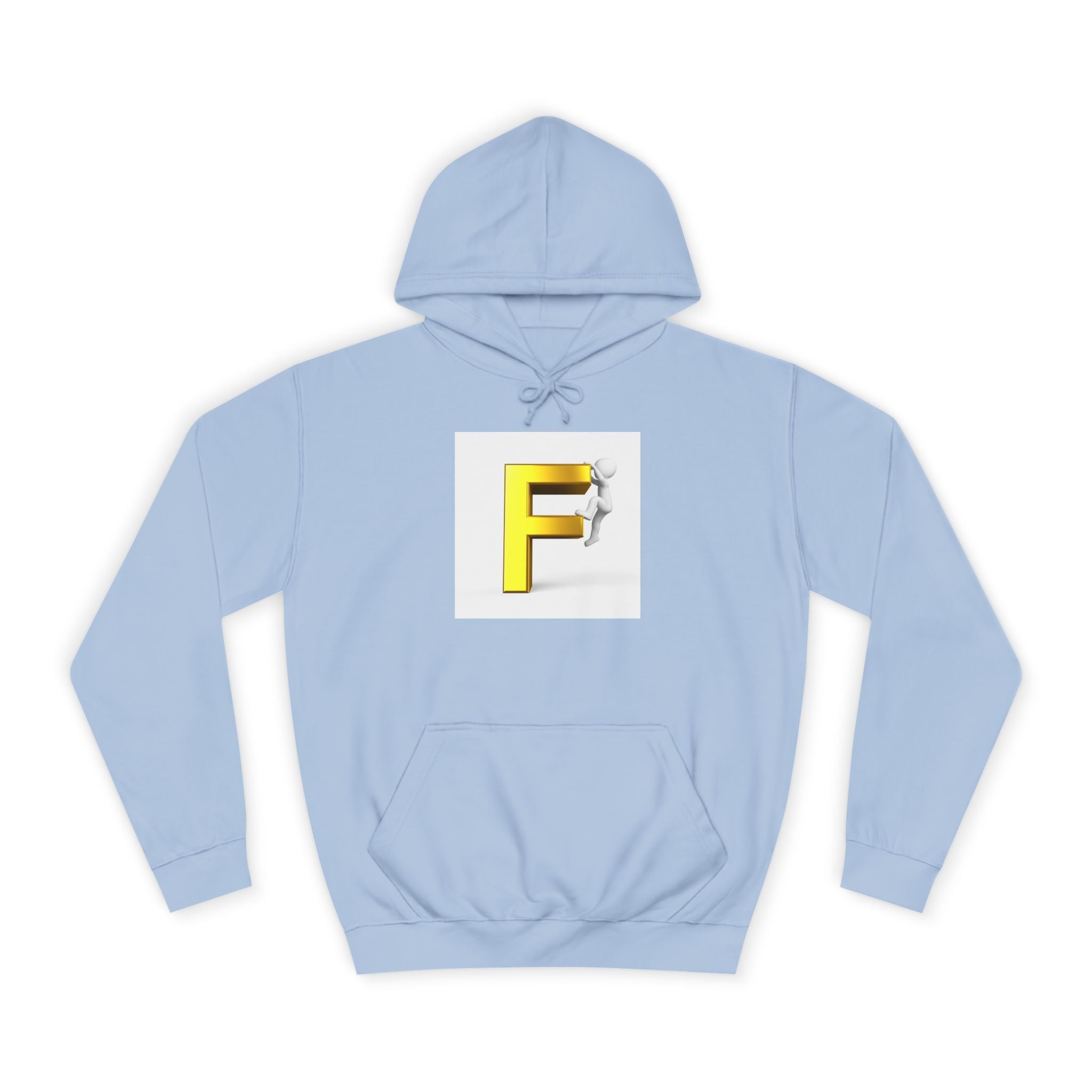 3D Gold Letter F Hoodie | Climbing Figurine Letterman Style