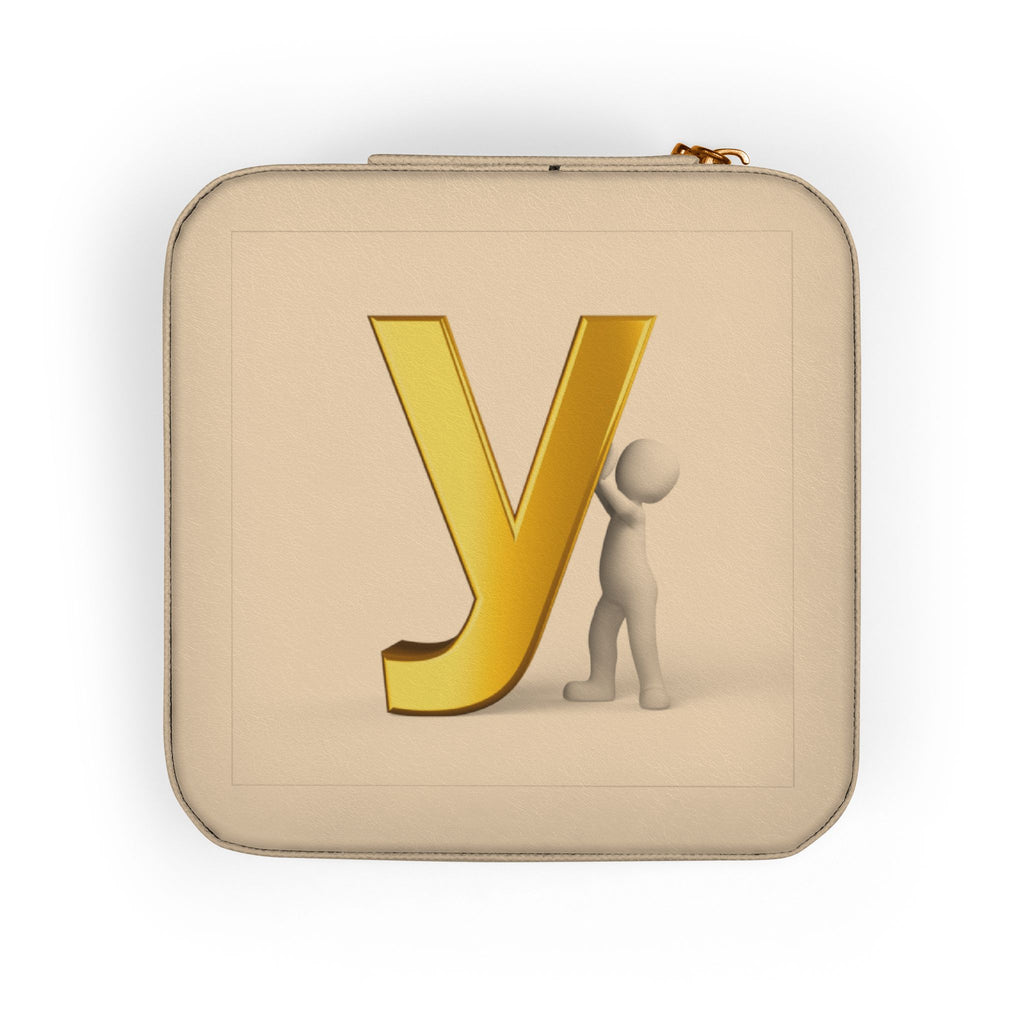Gold Letter Y Monogram Jewelry Travel Case | Compact Necklace Ring Organizer