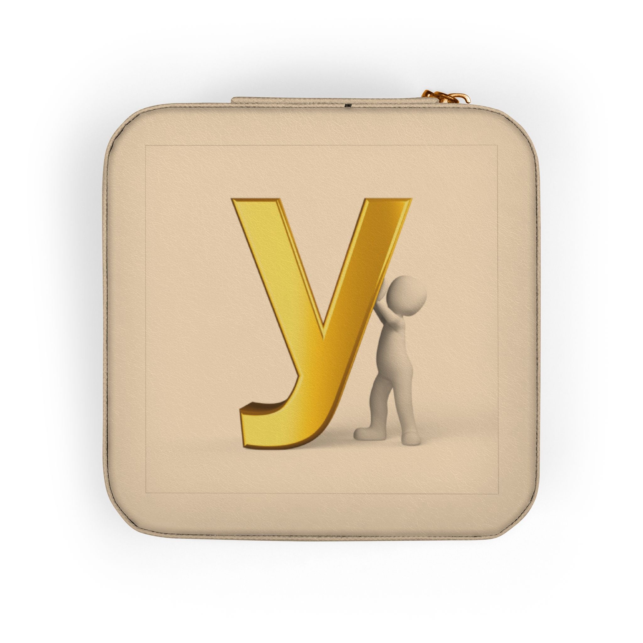 Gold Letter Y Monogram Jewelry Travel Case | Compact Necklace Ring Organizer