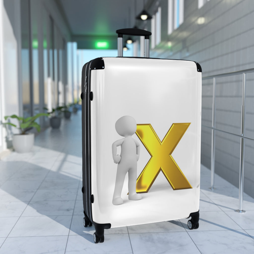 3D Stick Figure with Gold X Suitcase | Personalized Luggage Sticker