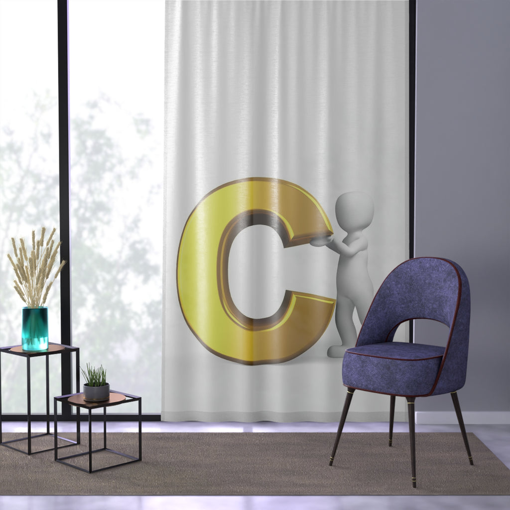 Gold Letter C with 3D Figure Window Curtain | Monogram Initial Home Decor