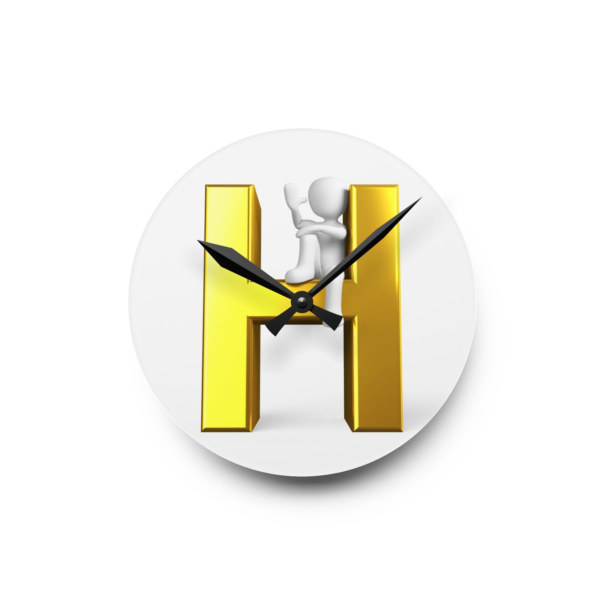 Gold 3D Letter H Clock Acrylic Wall Clock | Initial H Decor
