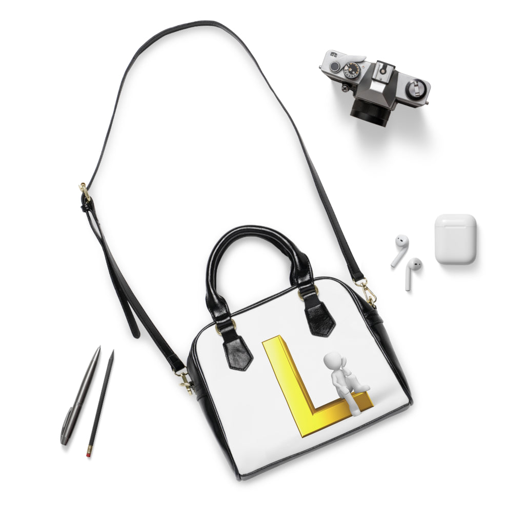 3D Person with Gold L Letter Shoulder Handbag | Initial Monogram Purse