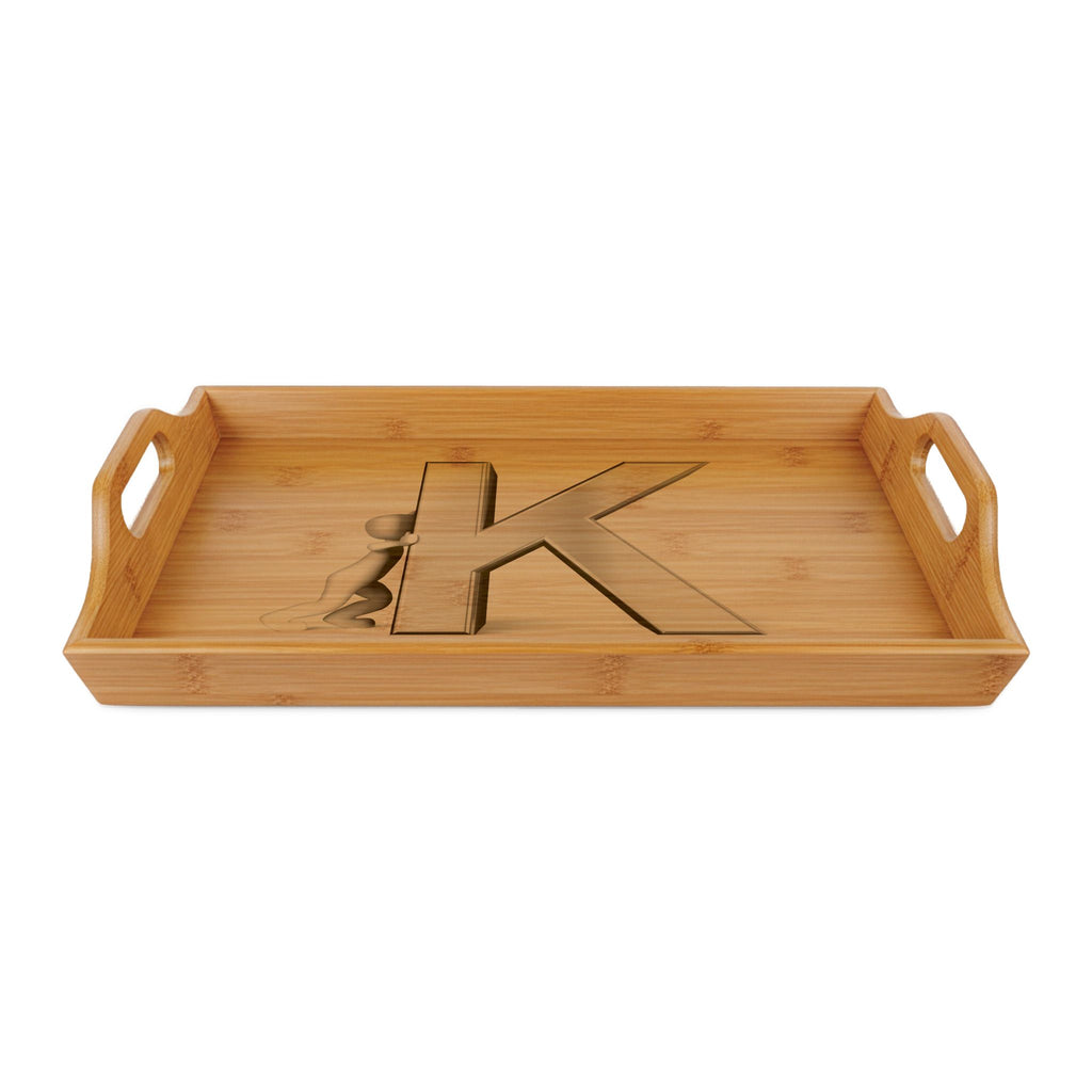 Engraved Letter K Bamboo Serving Tray | Personalized Monogram Tray