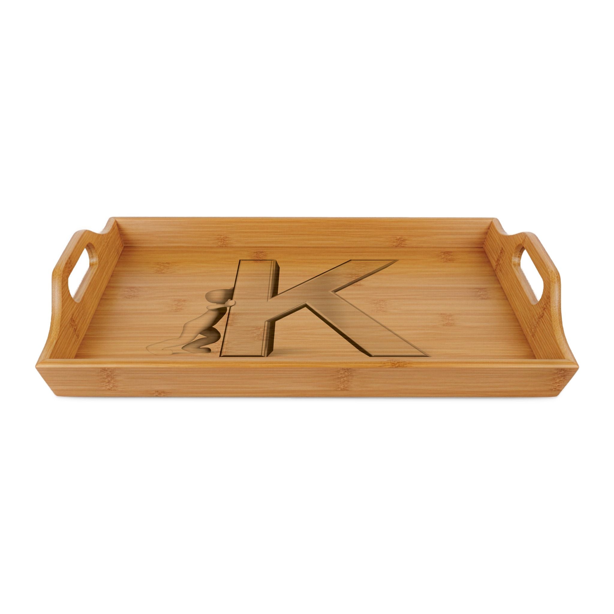 Engraved Letter K Bamboo Serving Tray | Personalized Monogram Tray